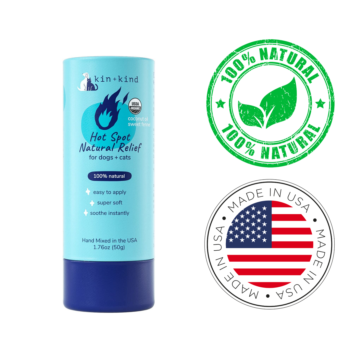 Kin+Kind Hot Spot Relief Stick for Cats and Dogs 1.76 Oz, natural relief for hot spots. Available at Ashario Pets in North York, Toronto.