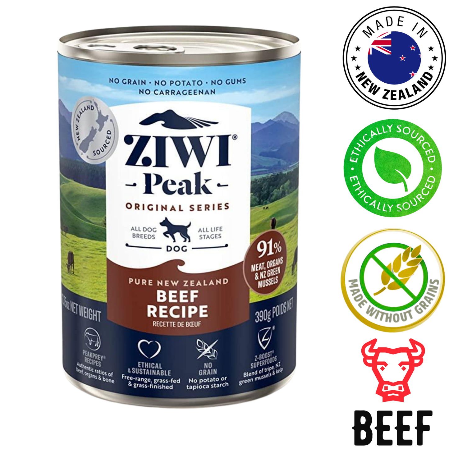 ZIWI Beef Canned Dog Food, 13.75 Oz, a hearty and nutritious meal that supports dog health with natural ingredients.