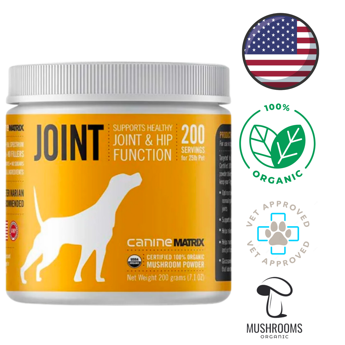 Canine Matrix Joint Flexibility Matrix Dog and Cat 200g, an easy-to-mix powder blend made from high-quality ingredients, supports healthy joints and mobility with naturally occurring glucosamine and antioxidants like l-ergothioneine, helps maintain normal inflammatory responses and joint flexibility for active and comfortable pets.