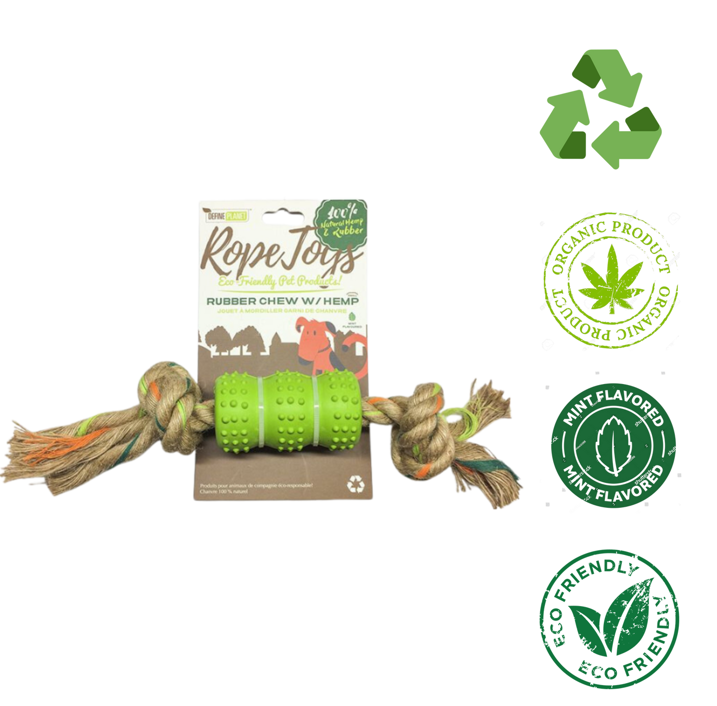 Define Planet - Rubber Bone With Hemp Dog Toy