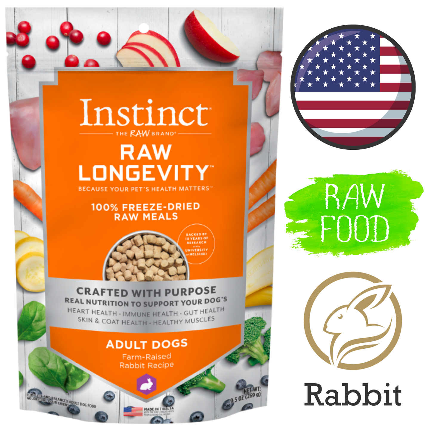 Instinct Raw - Longevity Freeze Dried Raw Meals Adult Rabbit Dog Food - 9.5 Oz