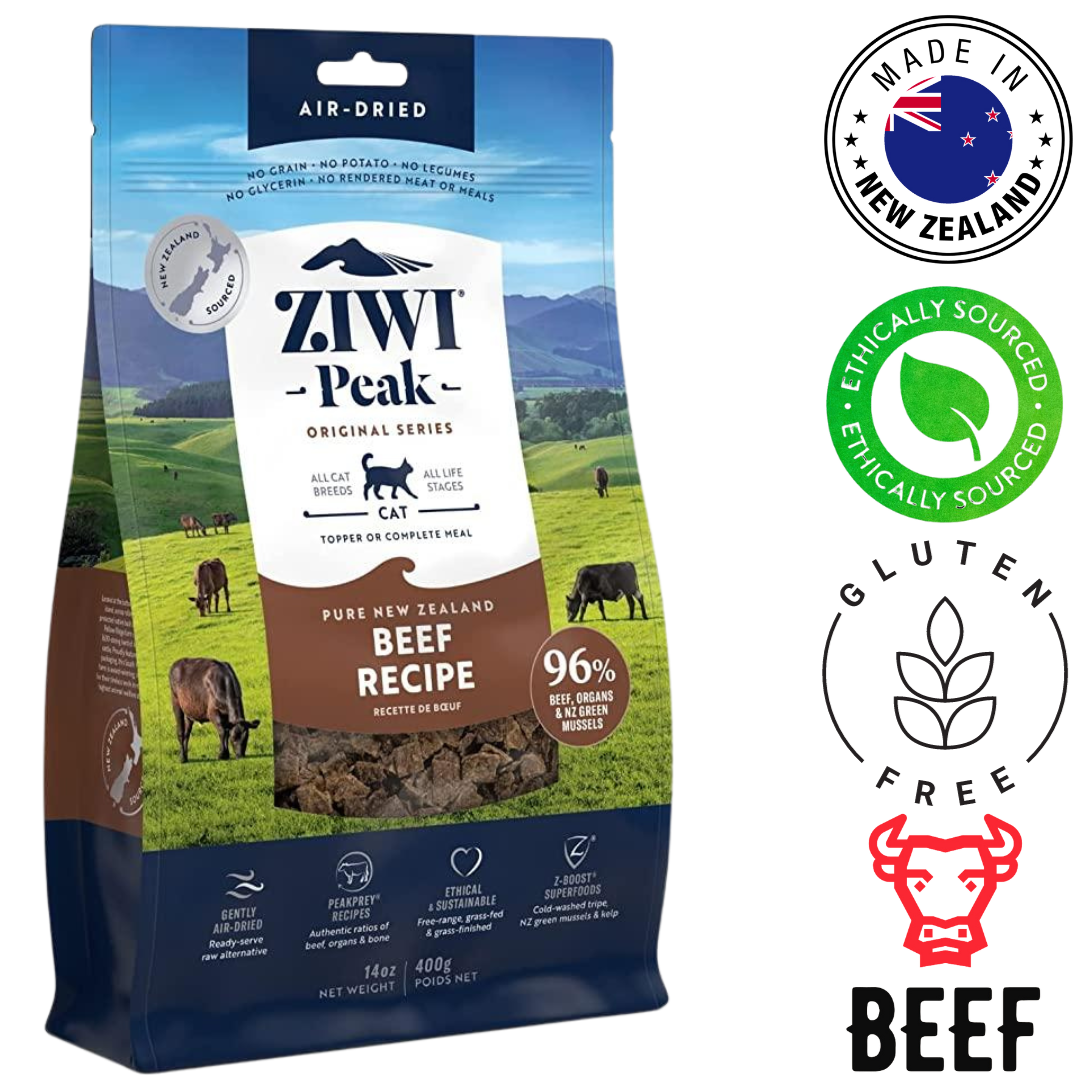 Premium ZIWI Beef Air Dried Cat Food, 400 Grams, ideal for supporting overall health and well-being in cats.