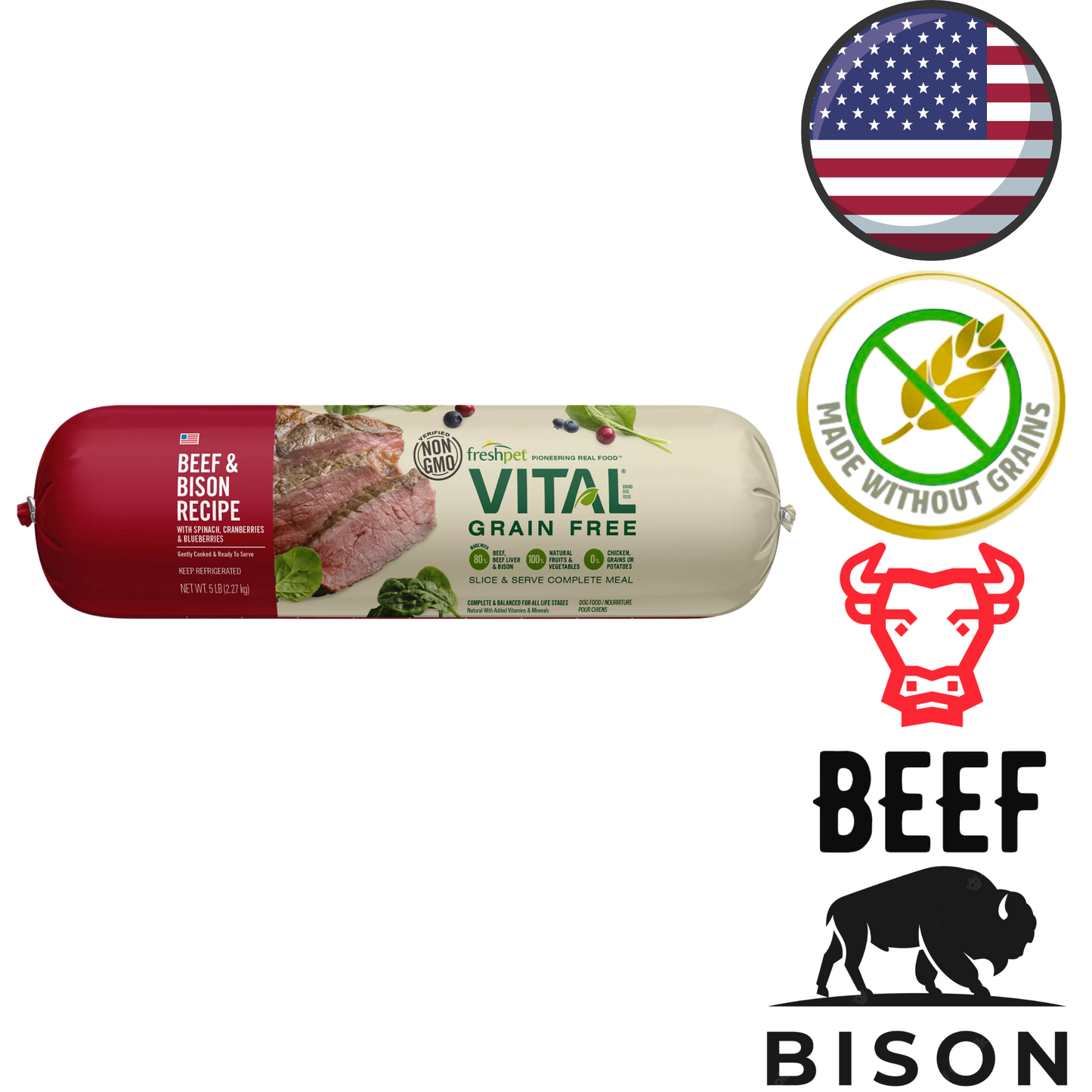Fresh Pet - Vital Grain Free Beef & Bison Fresh Dog Food - 1 lb, 2 lb