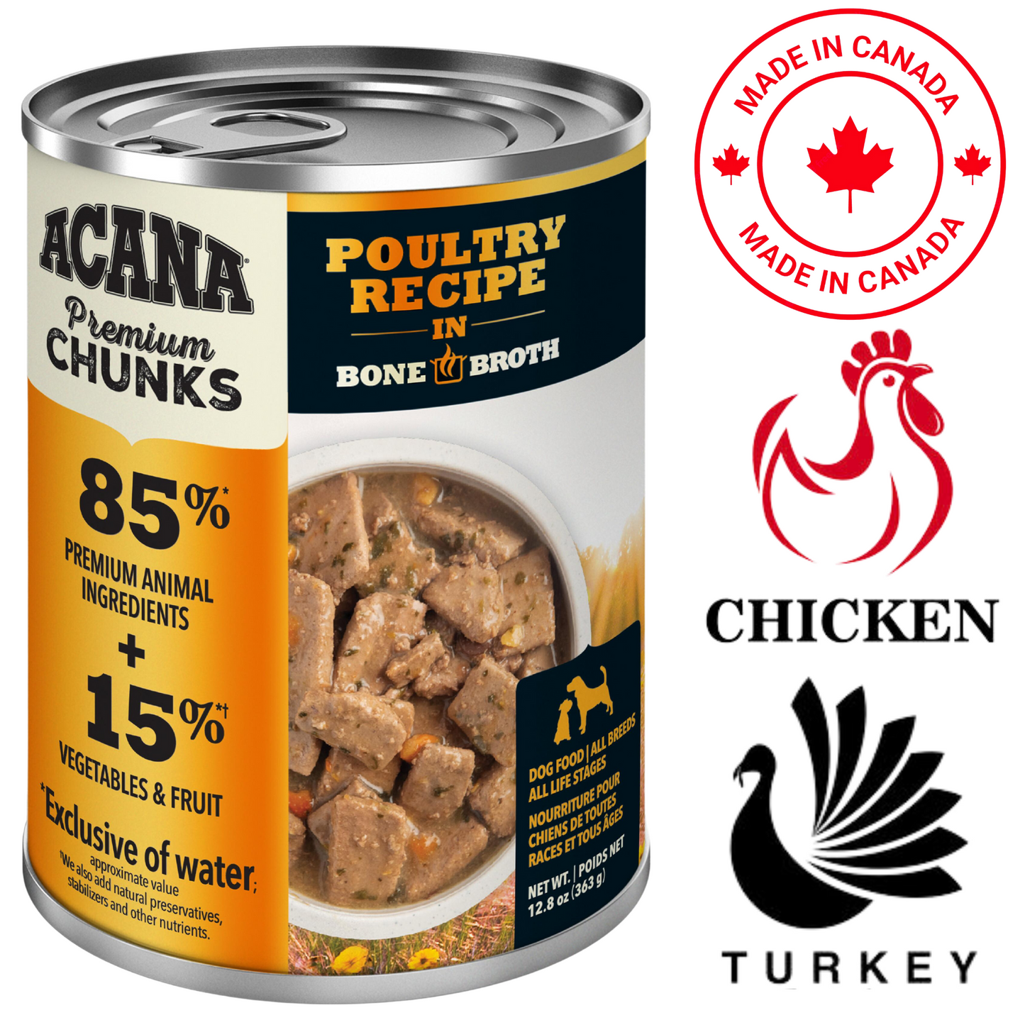 Acana - Poultry in Bone Broth Canned Dog Food - 12.8 Oz