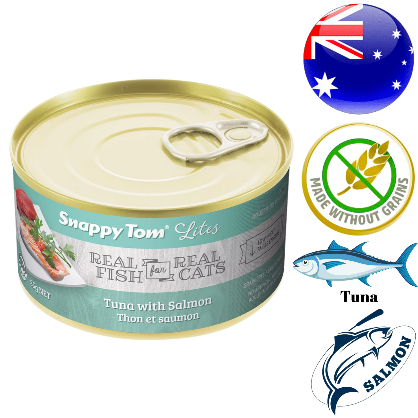 Snappy Tom - Lites Tuna & Salmon Canned Cat Food - 3 Oz