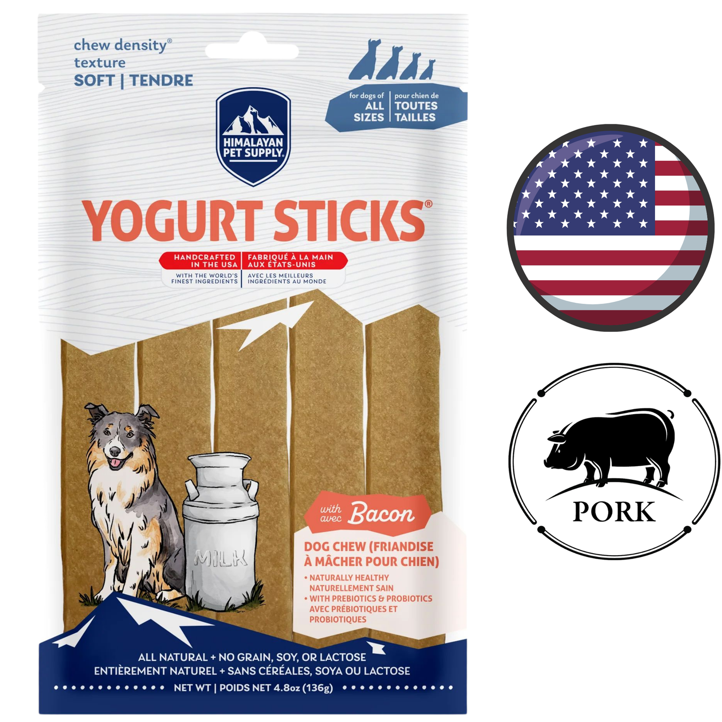 Himalayan Pet Supply - Yogurt Stick Chews Bacon Dog Treat - 136 Grams