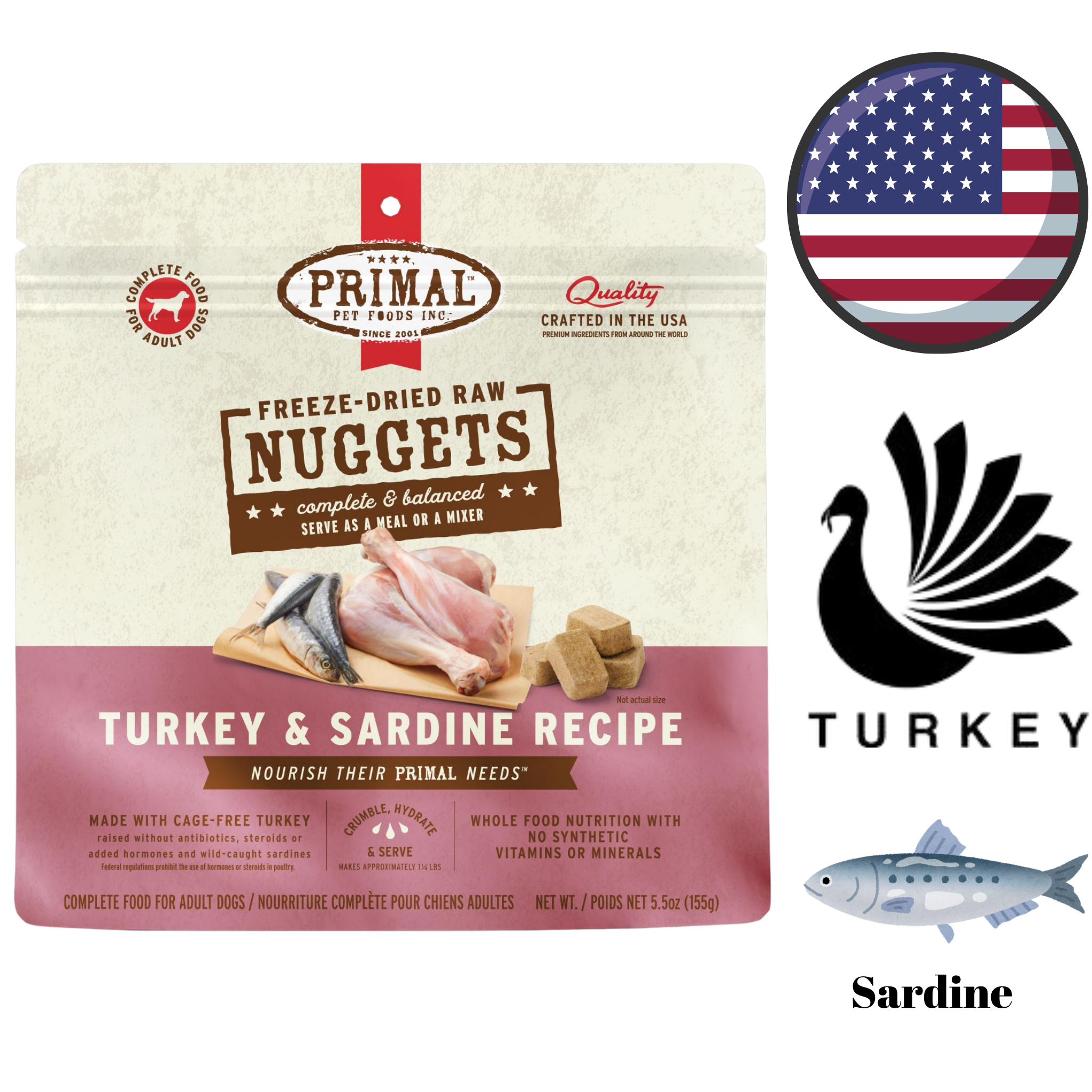 Primal Turkey Sardine Nuggets Freeze Dried Dog Food – AsharioPets