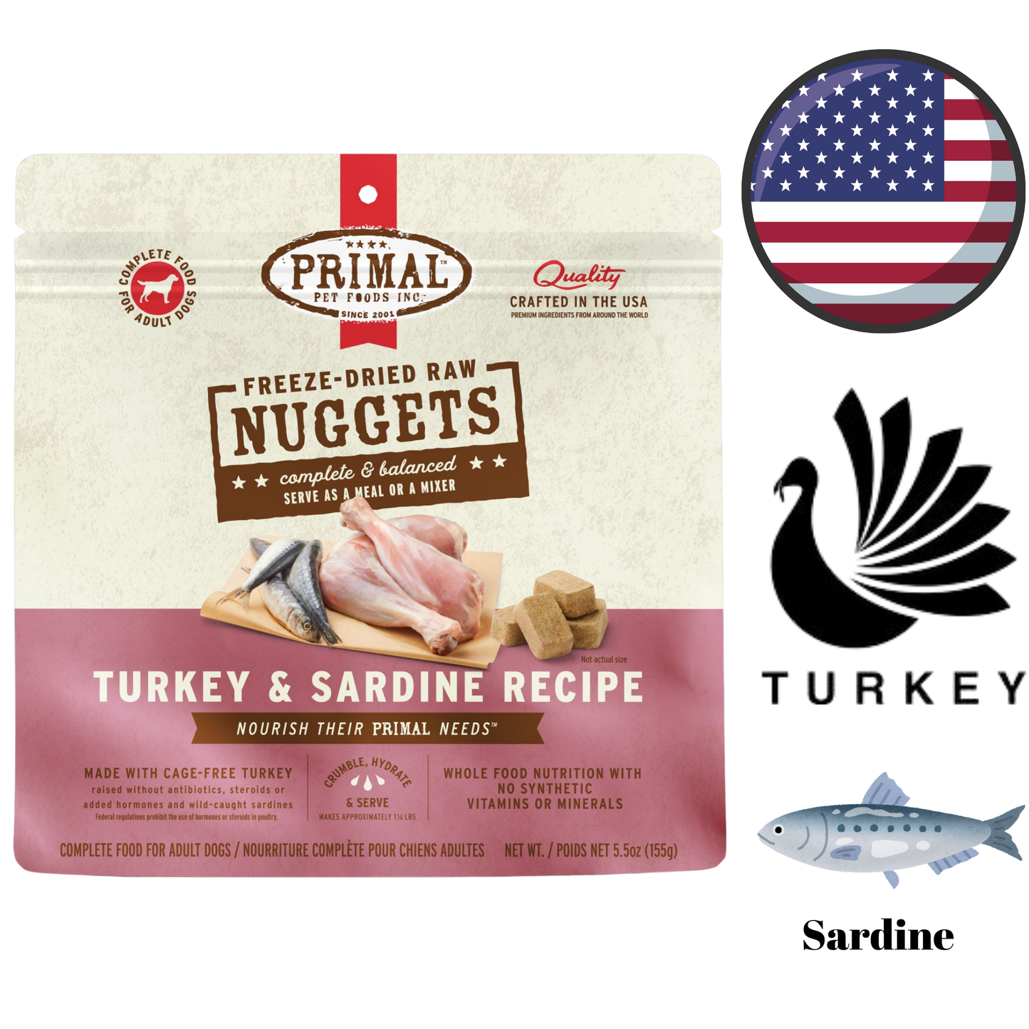 Primal - Turkey & Sardine Nuggets Freeze Dried Dog Food