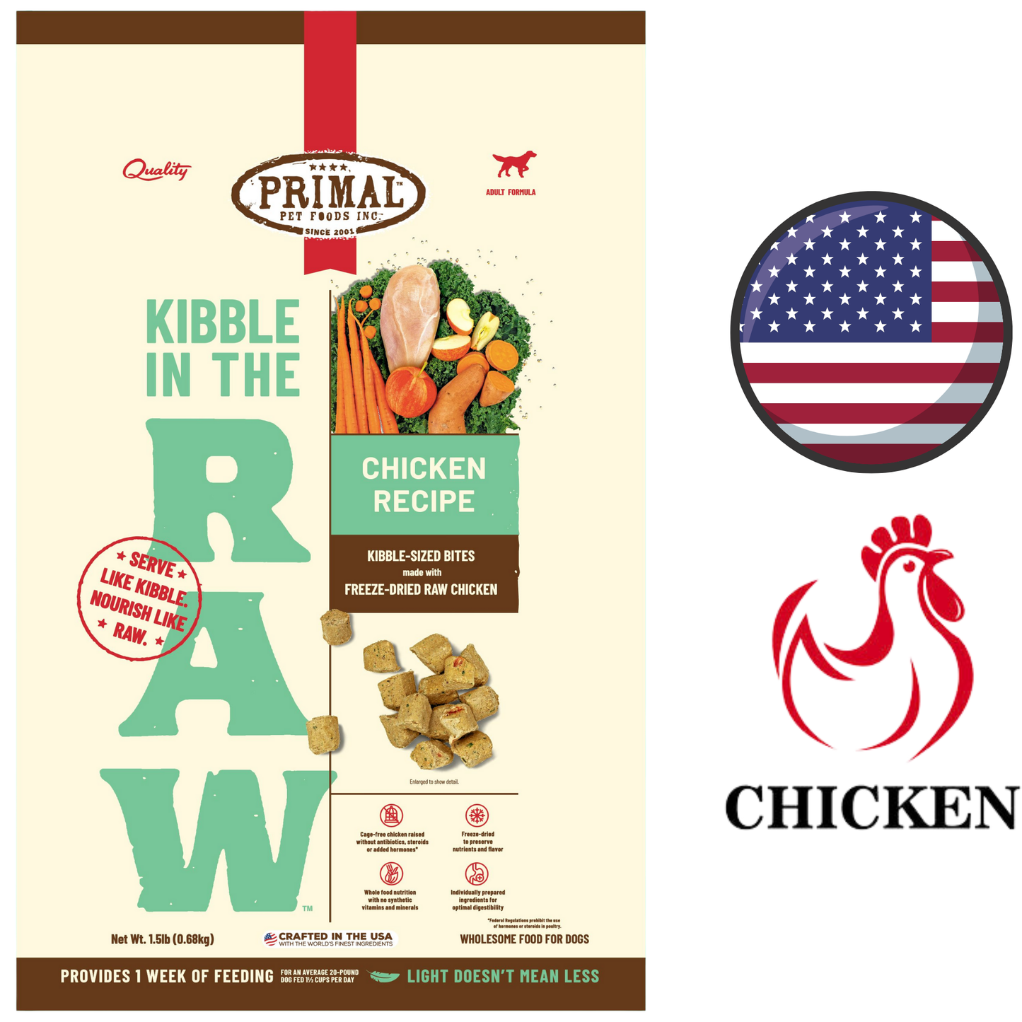 Primal - Kibble In The Raw Chicken Freeze Dried Dog Food - 1.5 lb