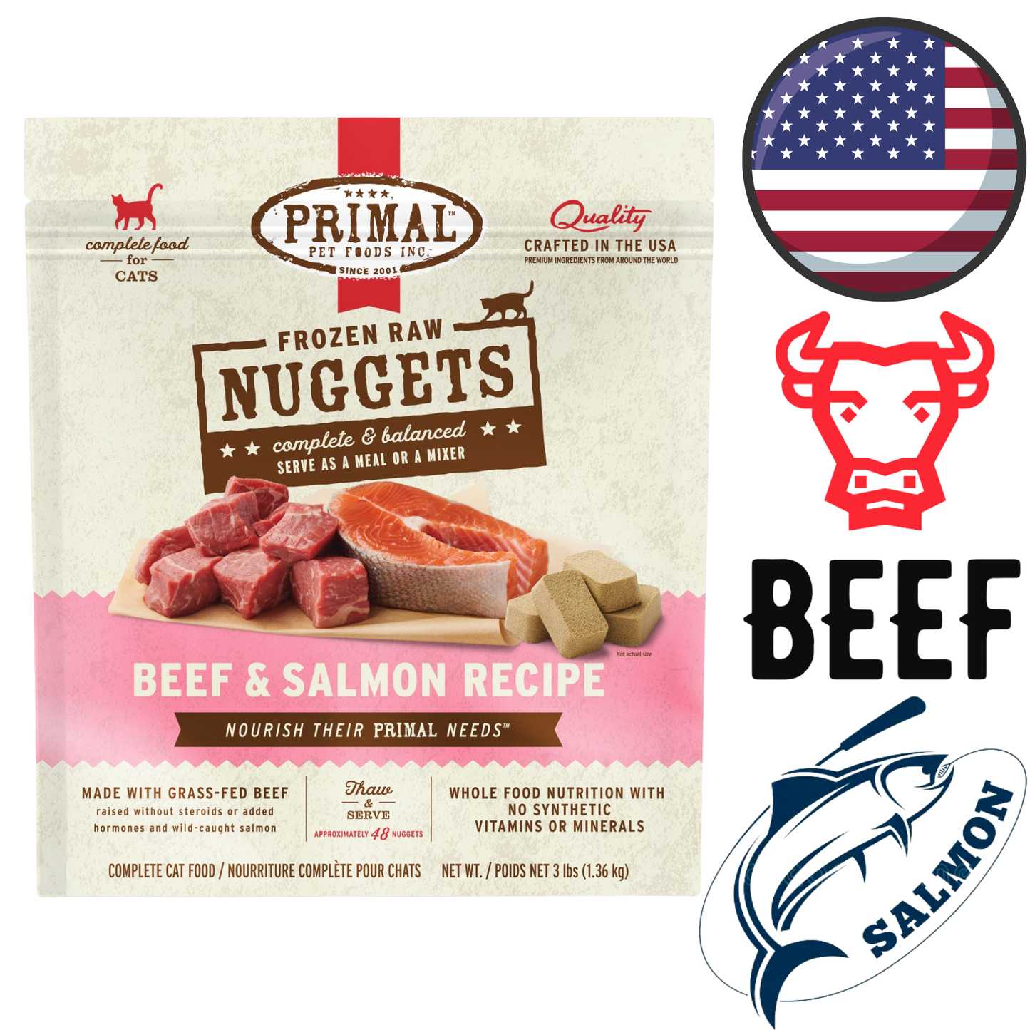 Primal - Beef & Salmon Nuggets Freeze Dried Cat Food - 3 lb