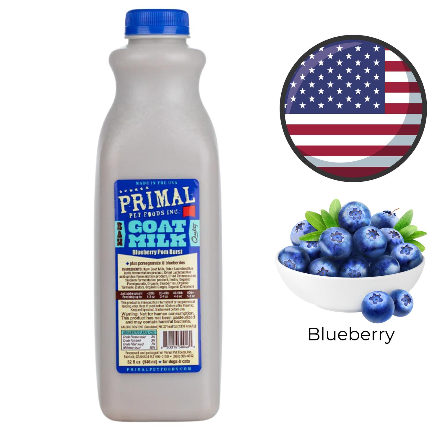Primal - Frozen Raw Goat Milk Blueberry Pom Burst - 32 Oz