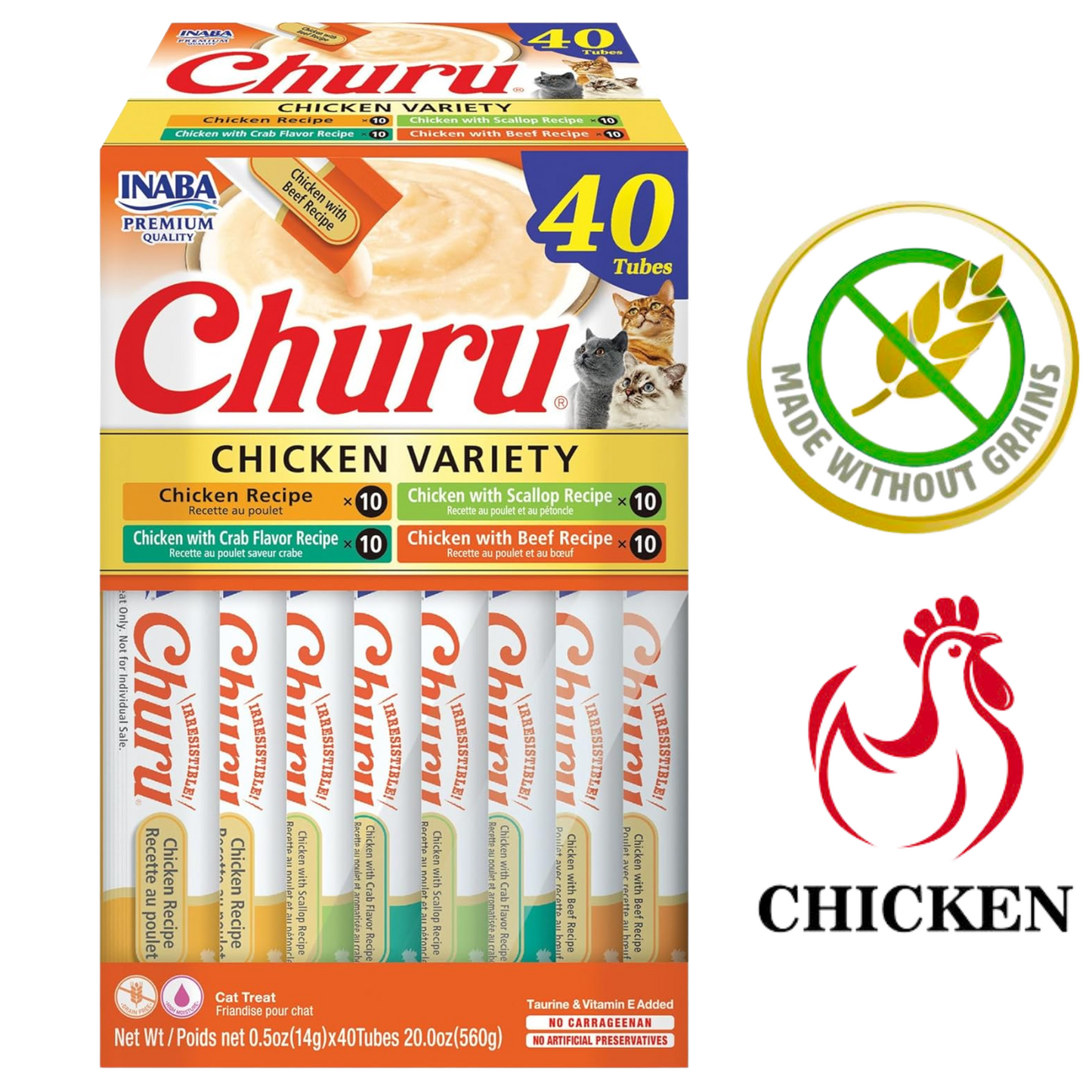 Inaba - Churu Chicken Recipe Cat Treats (Pack Of 40) - 2 Oz