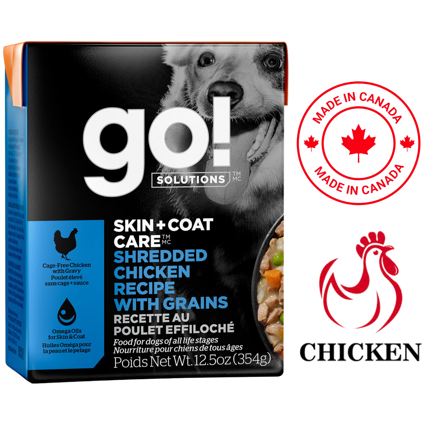 Go! Solutions - Skin + Coat Care Shredded Chicken Wet Dog Food - 12.5 Oz