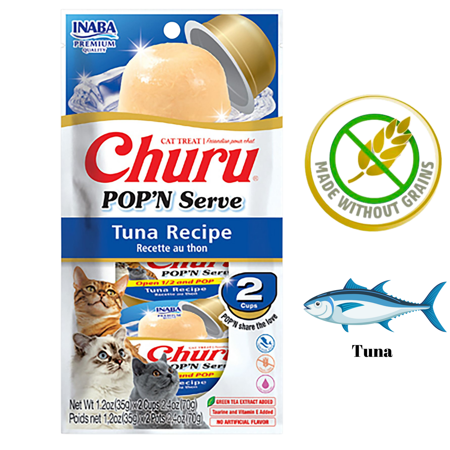 Inaba - Churu Pop'n Serve Tuna Recipe Cat Treats - 1.2 Oz