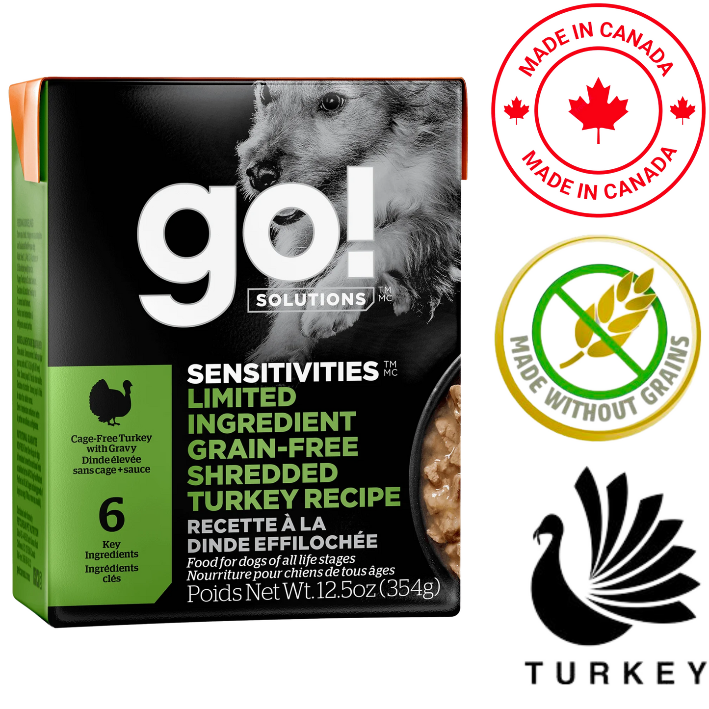 Go! Solutions - Sensitivities Limited Ingredient Grain Free Shredded Turkey Wet Dog Food - 12.5 Oz