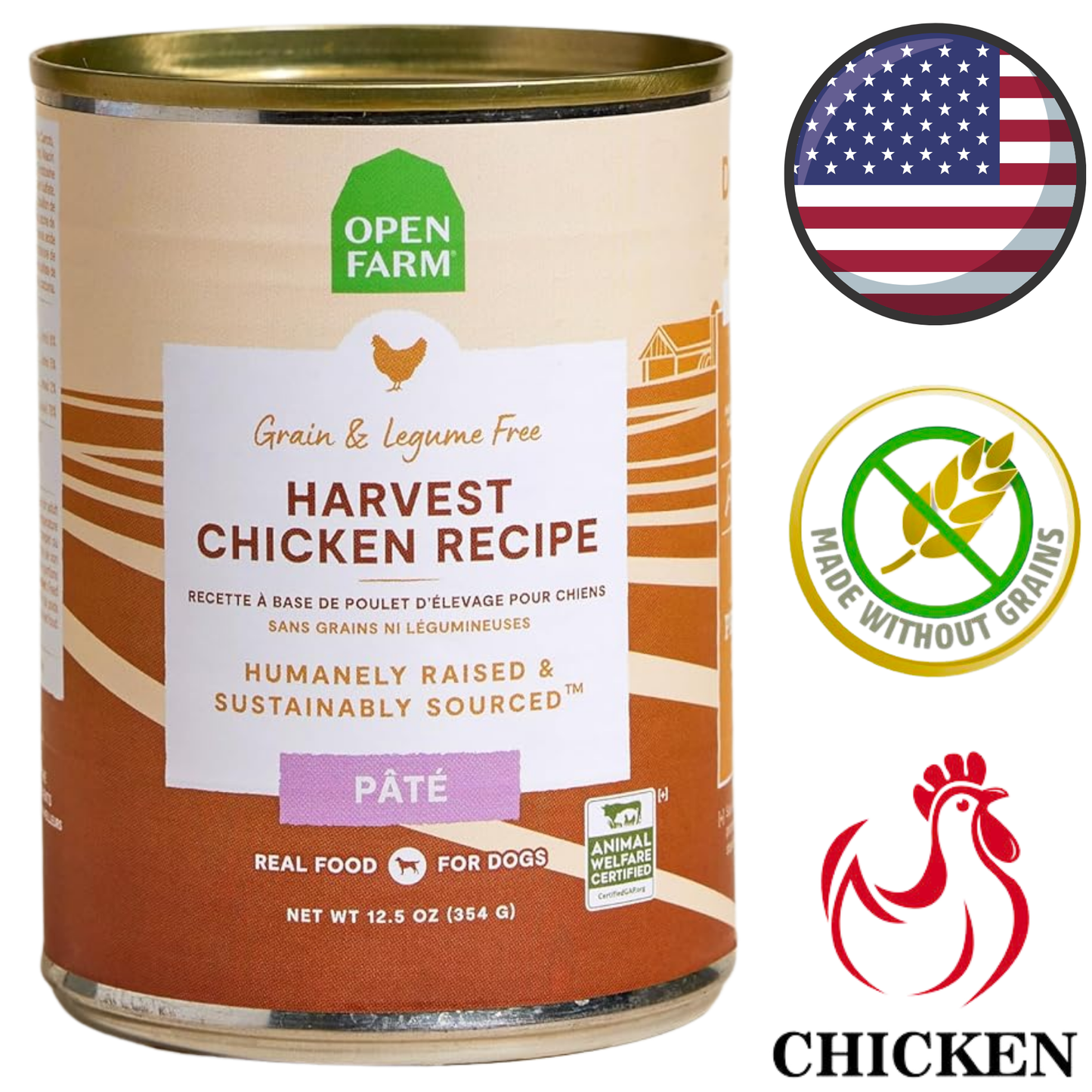 Open Farm - Grain Free Harvest Chicken Pate Canned Dog Food - 12.5 Oz