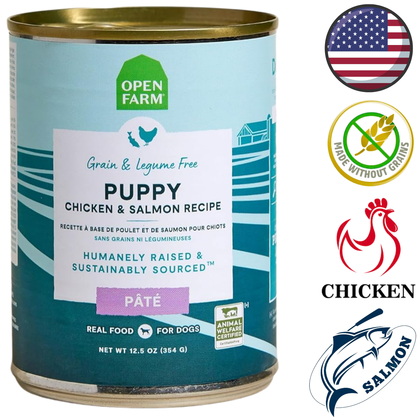 Open Farm - Grain Free Chicken & Salmon Puppy Pate Canned Dog Food - 12.5 Oz