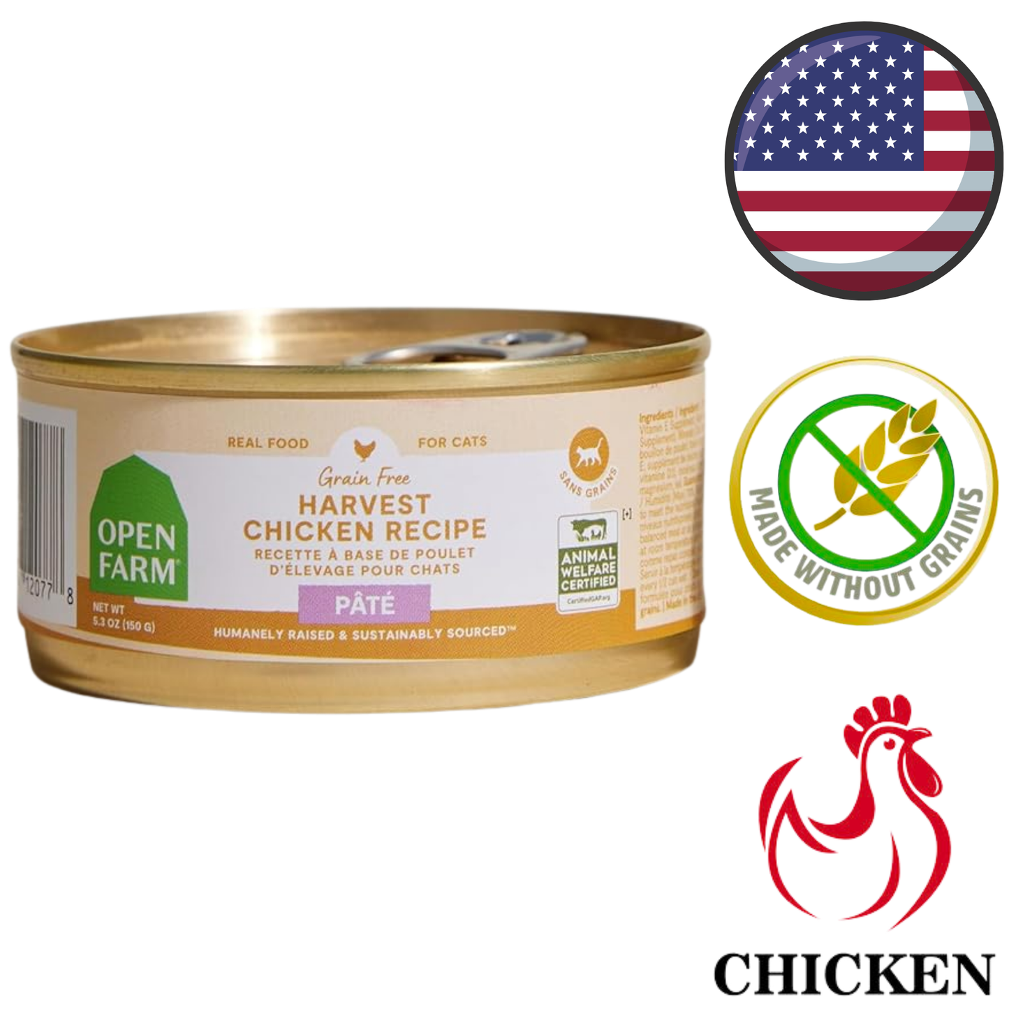 Open Farm - Grain Free Harvest Chicken Pate Canned Cat Food - 2.8 Oz