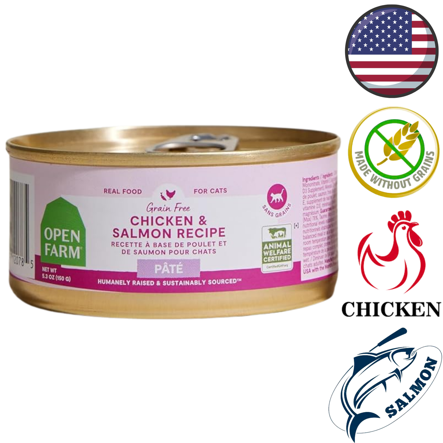 Open Farm - Grain Free Chicken & Salmon Pate Canned Cat Food - 2.8 Oz