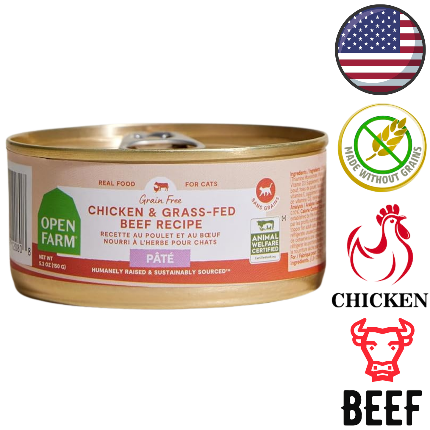 Open Farm - Grain Free Chicken & Grass-Fed Beef Pate Canned Cat Food - 2.8 Oz