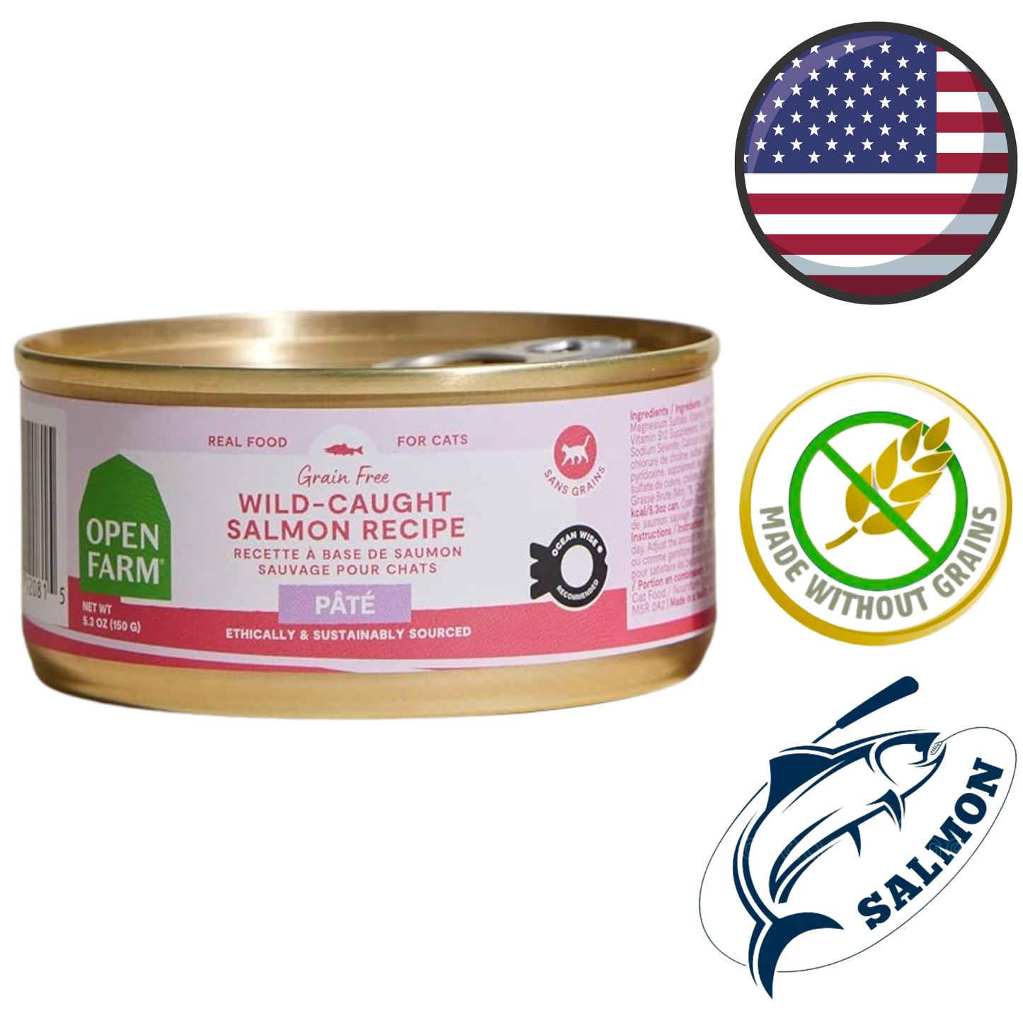 Open Farm - Grain Free Wild Caught Salmon Pate Canned Cat Food - 2.8 Oz