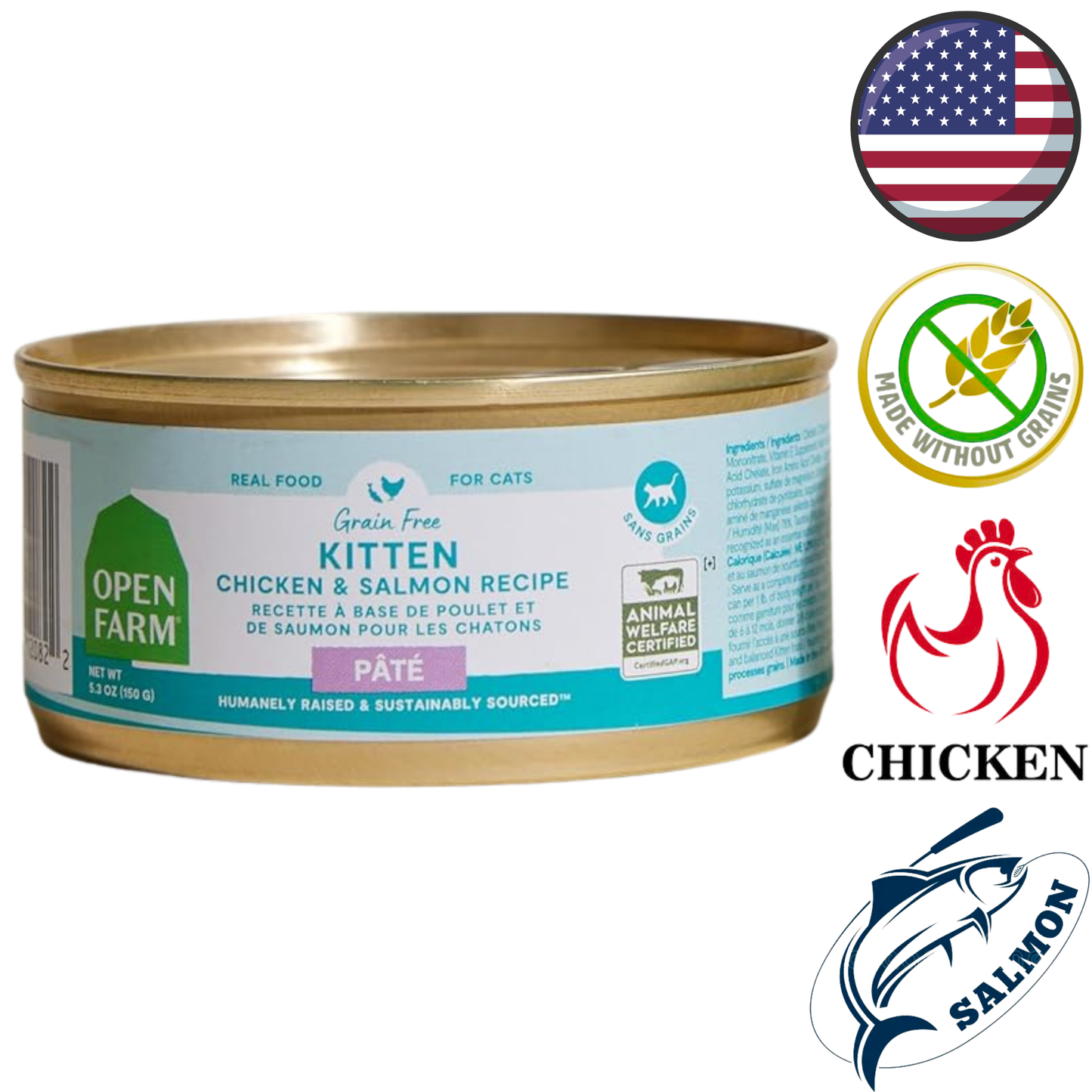 Open Farm - Grain Free Chicken & Salmon Kitten Pate Canned Cat Food - 2.8 Oz