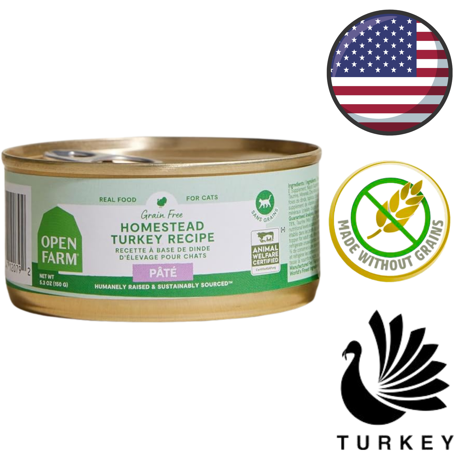 Open Farm - Grain Free Homestead Turkey Pate Canned Cat Food - 2.8 Oz