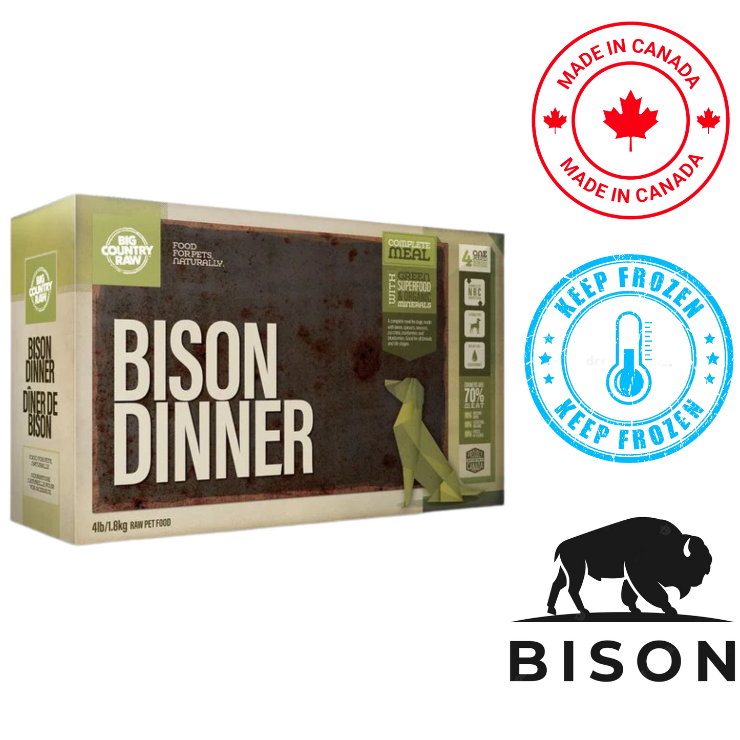 Big Country Raw - Bison Dinner Carton Raw Dog Food - 4 lb