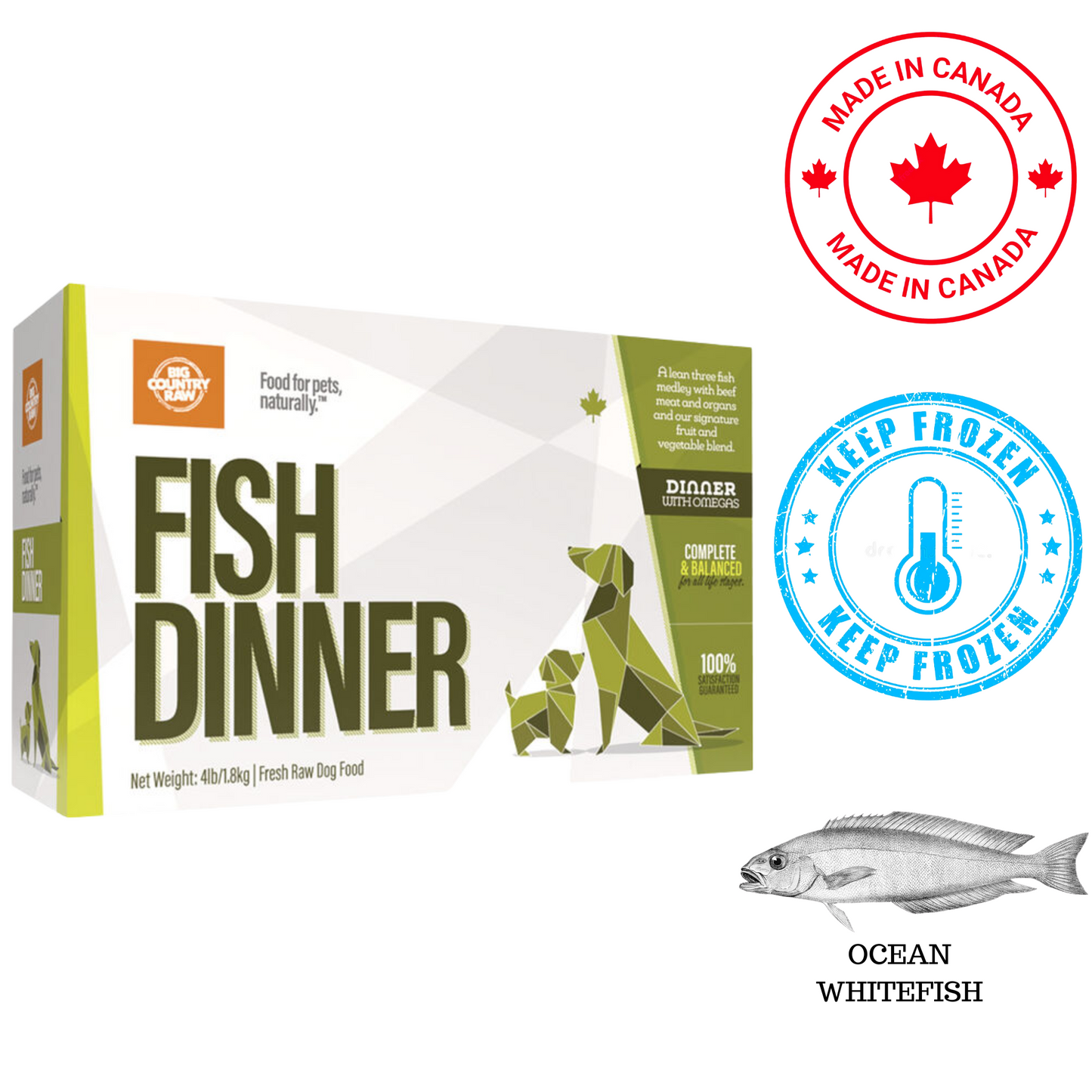 Big Country Raw - Whitefish Dinner Carton Raw Dog Food - 4 lb