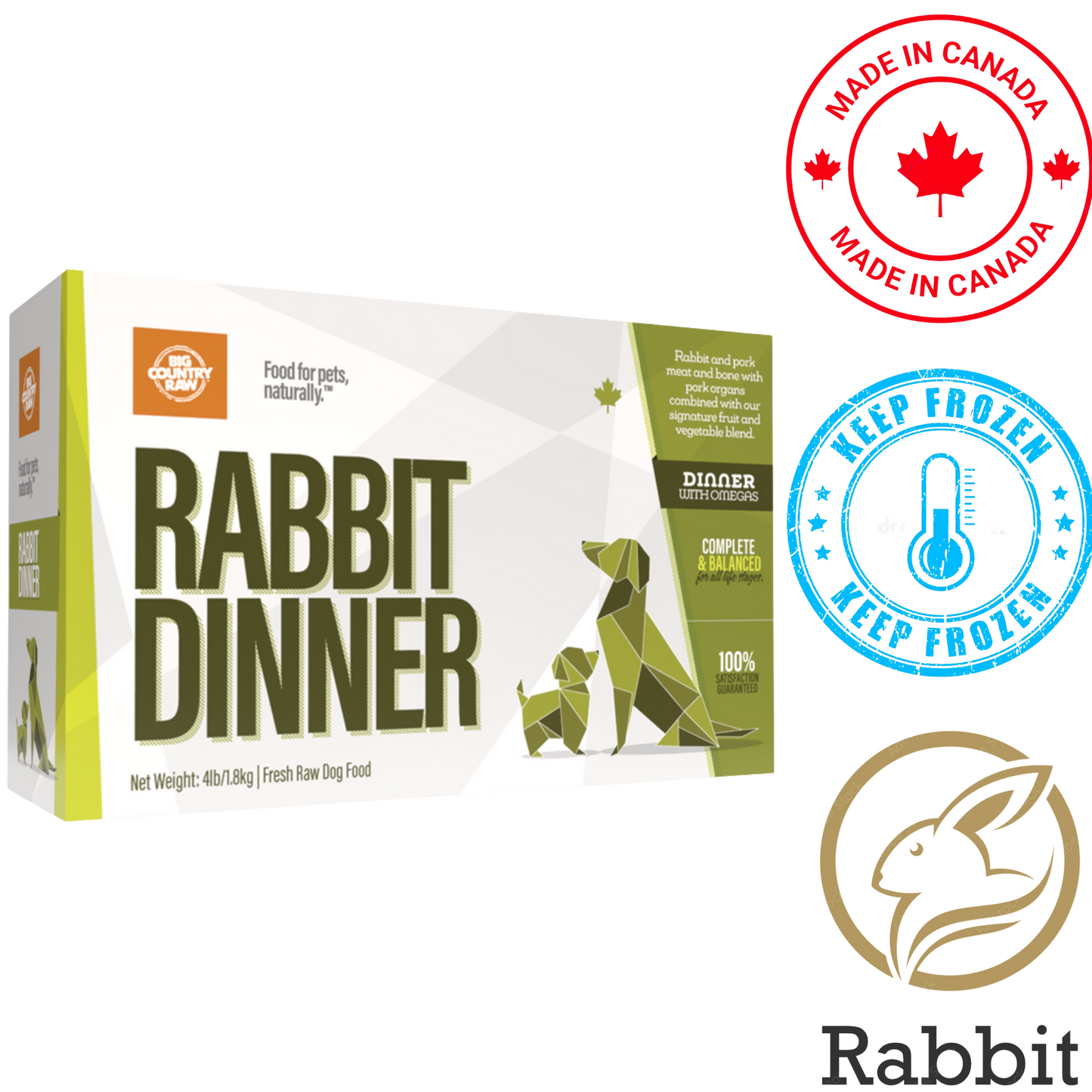 Big Country Raw - Rabbit Dinner Carton Raw Dog Food - 4 lb