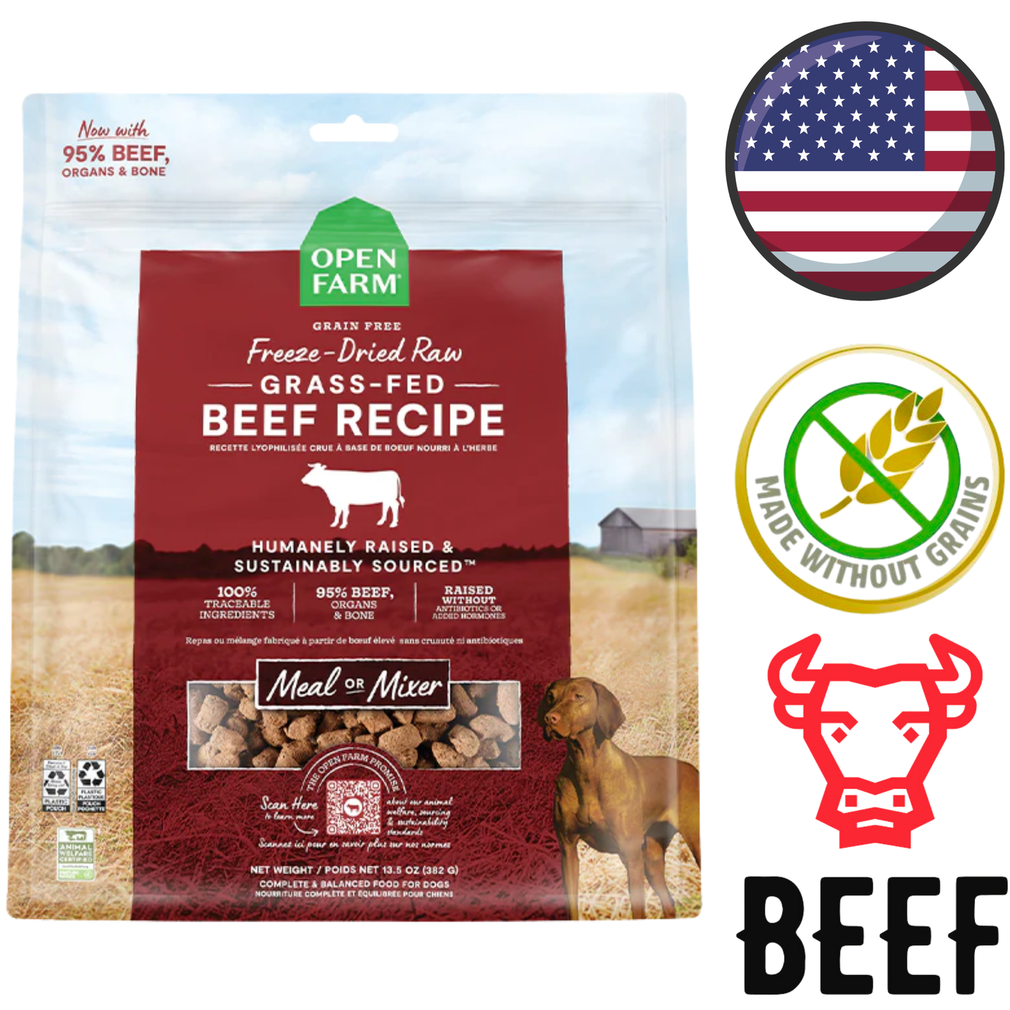 Open Farm - Grain Free Grass-Fed Beef Freeze Dried Dog Food - 3.5 Oz
