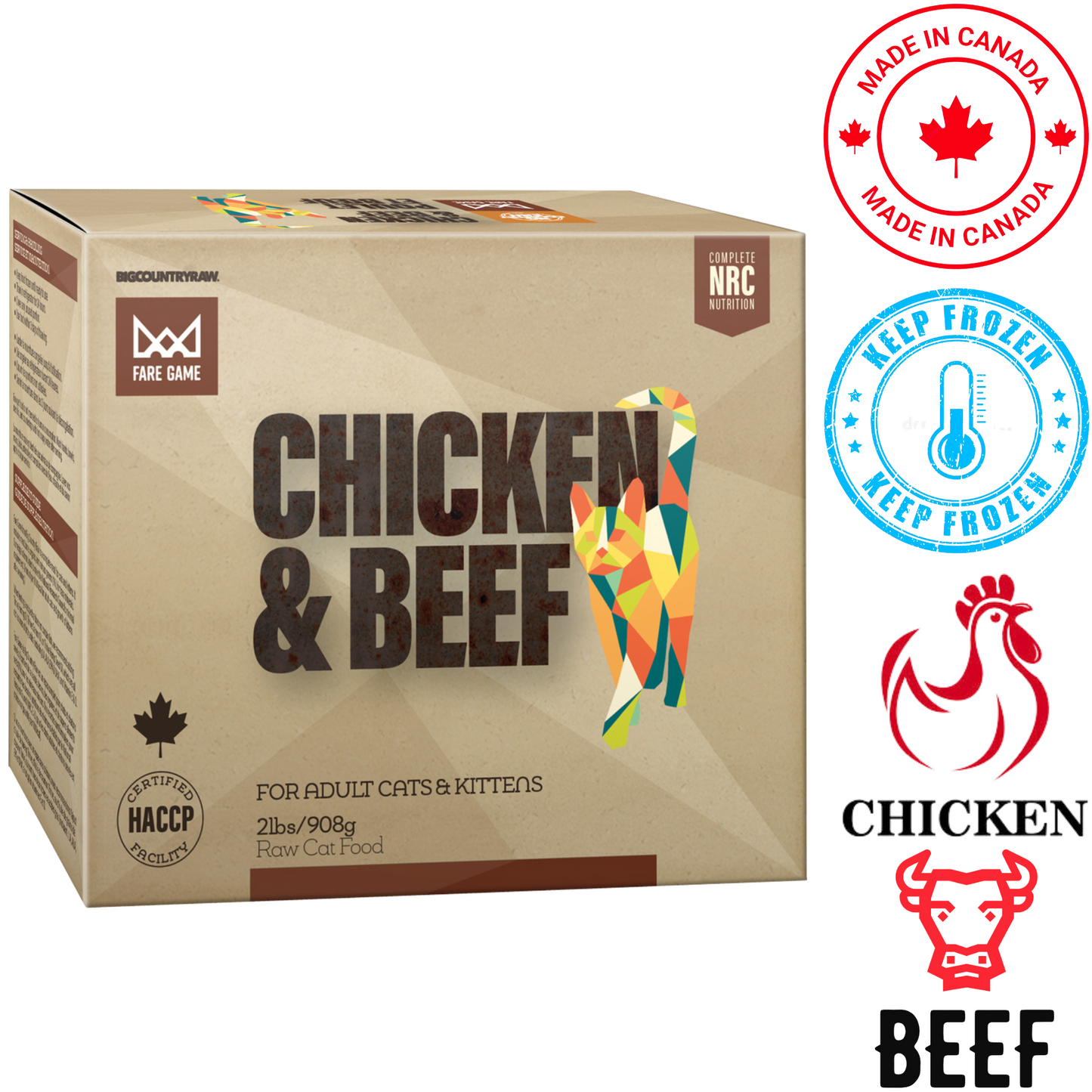 Big Country Raw - Fare Game Chicken & Beef Raw Cat Food - 2 lb