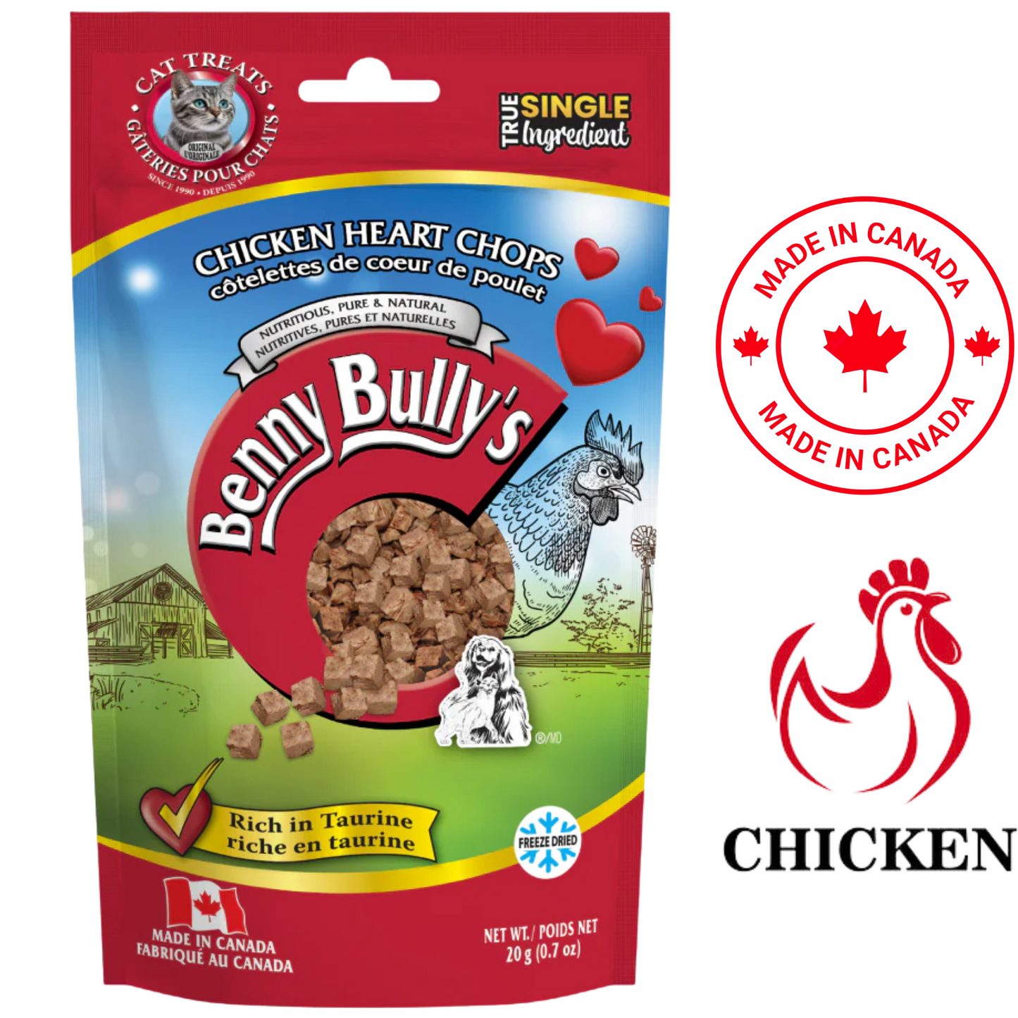 Benny Bully's - Chicken Heart Chops Cat Treats - 20 Grams