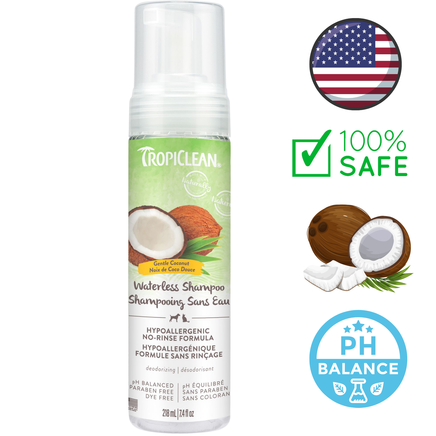 TropiClean - Hypoallergenic Waterless Pet Shampoo - 7.4 Oz