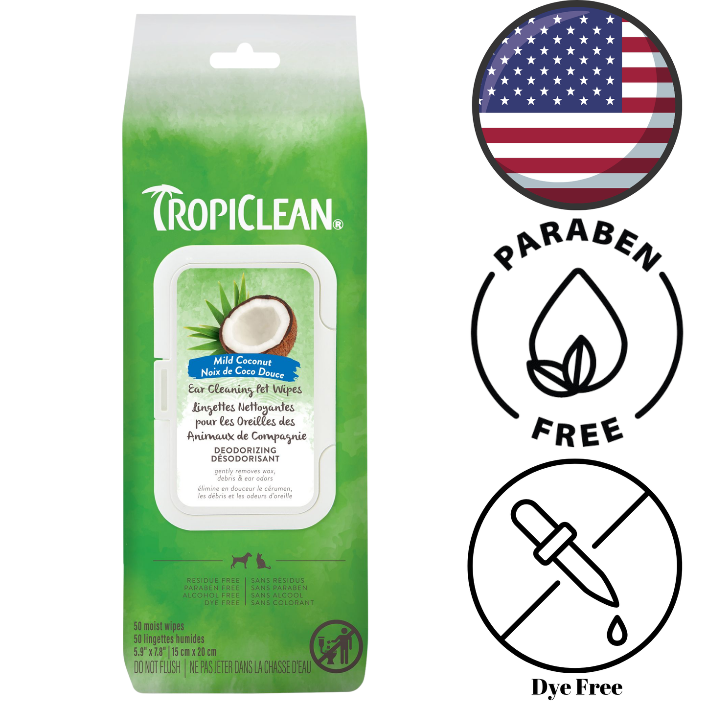TropiClean - Coconut Alcohol Free Pet Wipes - 50 Pack