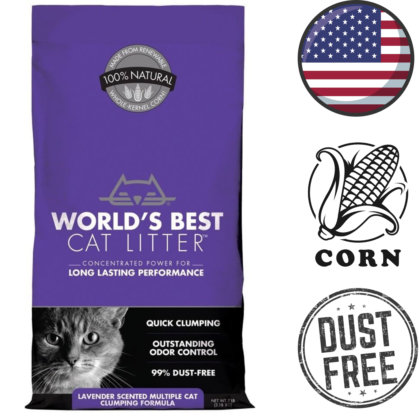 World's Best Cat Litter - Multiple Cat Lavender Scented Cat Litter - 7 lb