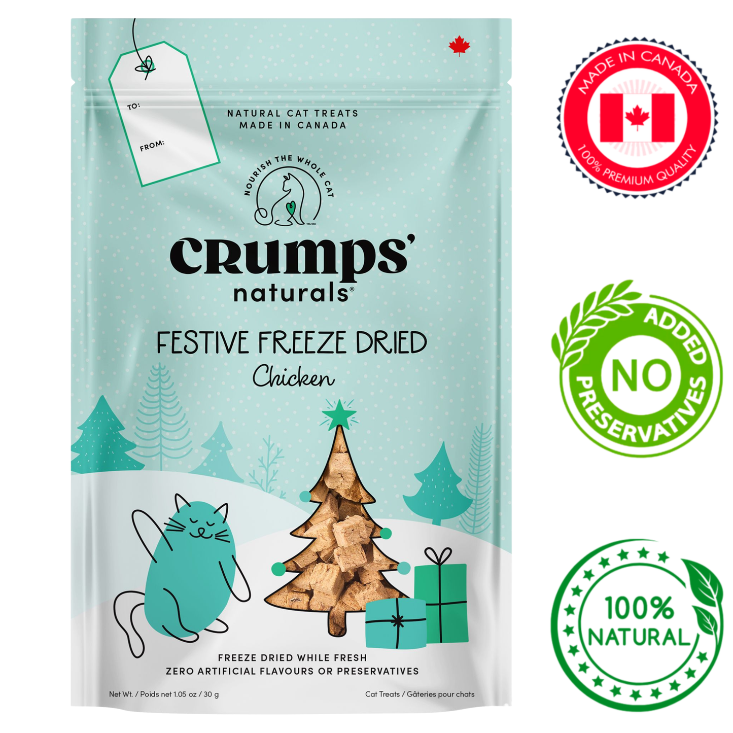Crumps' Natural - Holiday Festive Chicken Freeze Dried Cat Treats - 30 Grams