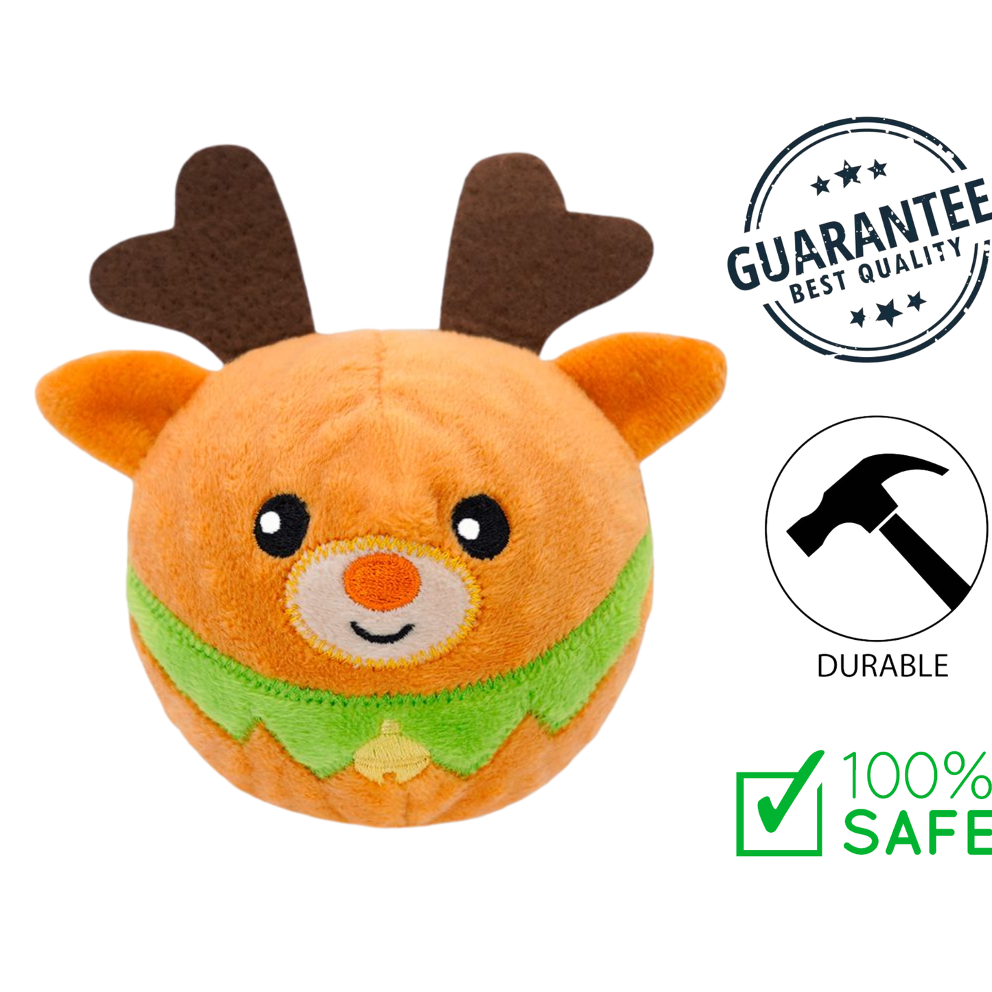 HugSmart - Happy Woofmas Super Ball Dog Toy - Reindeer