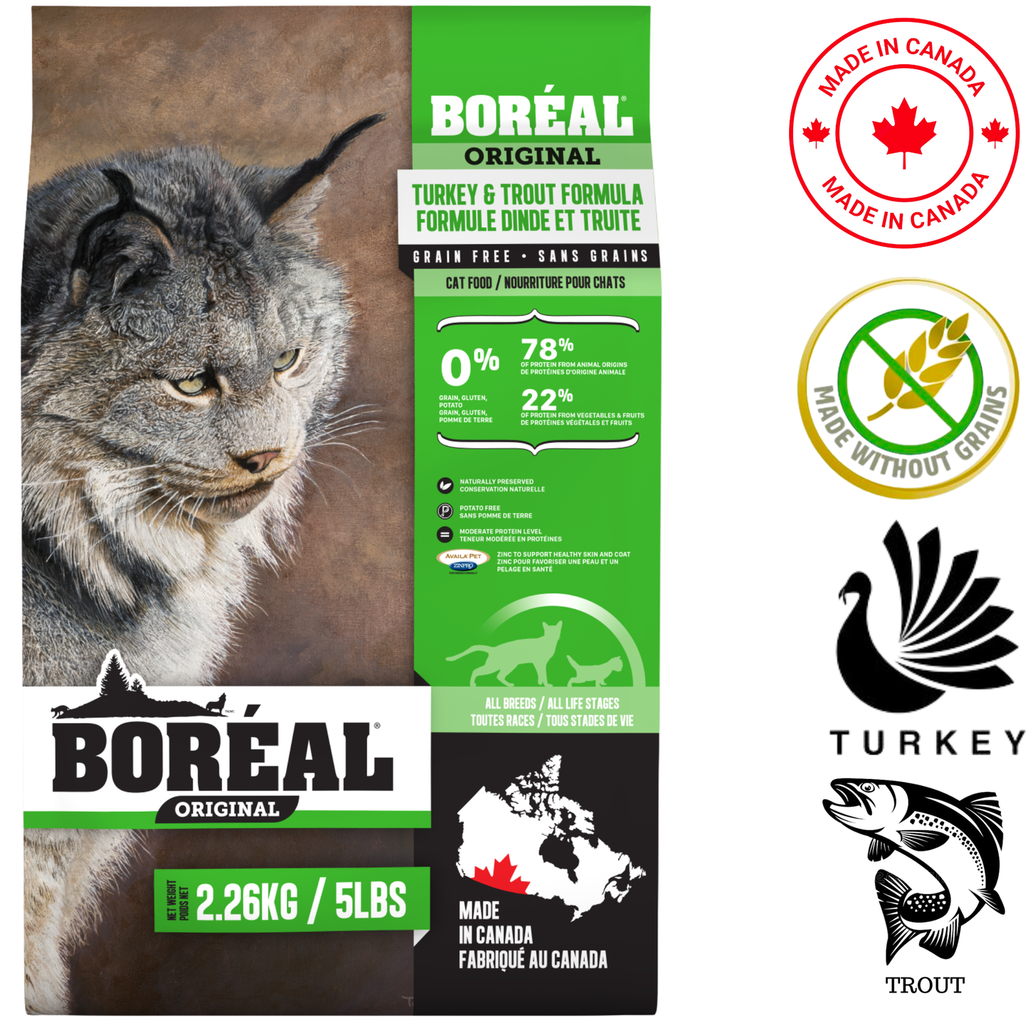 Boreal - Original Grain Free Turkey & Trout Dry Cat Food - 5 lb
