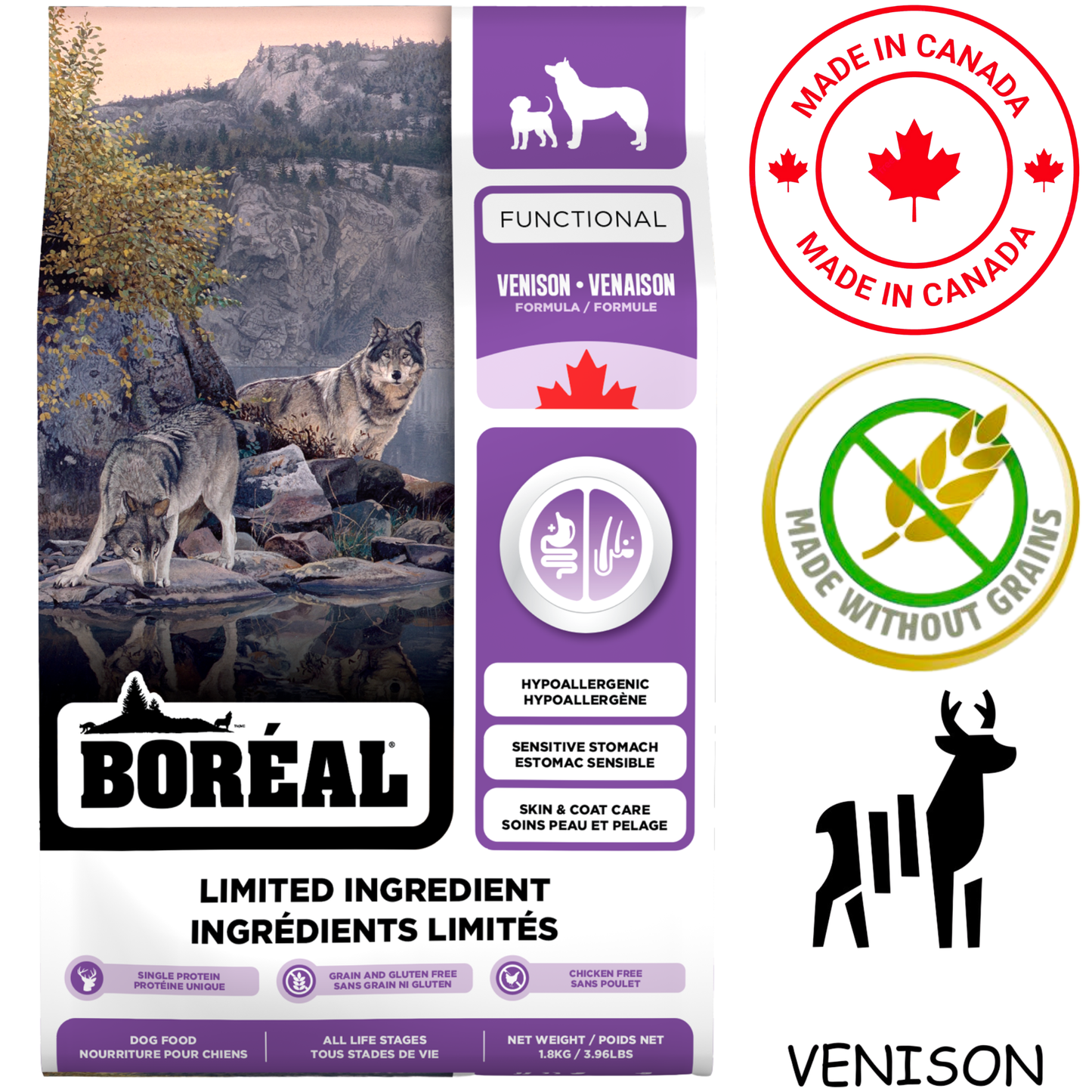 Boreal - Functional Limited Ingredient Grain Free Venison Dry Dog Food - 4 lb