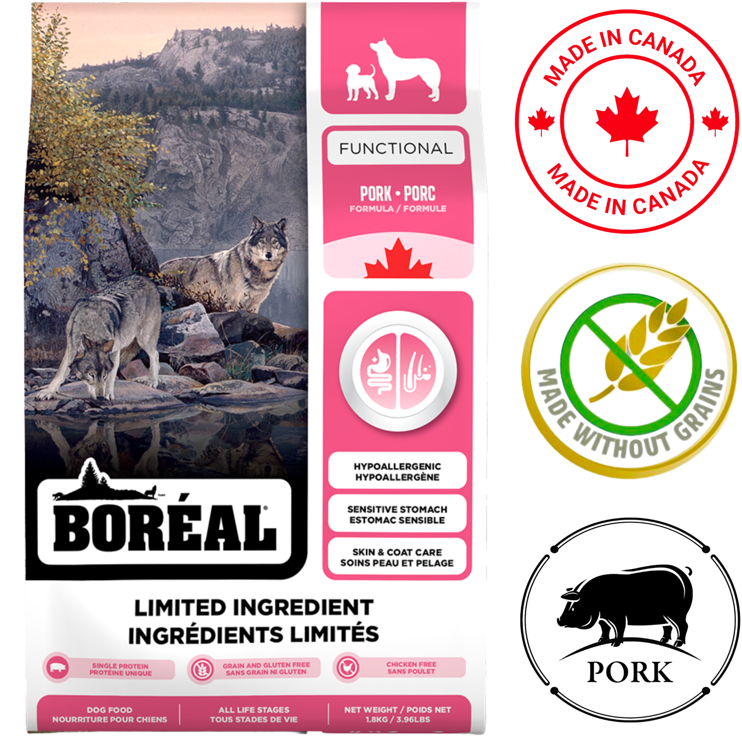 Boreal - Functional Limited Ingredient Grain Free Pork Dry Dog Food - 4 lb