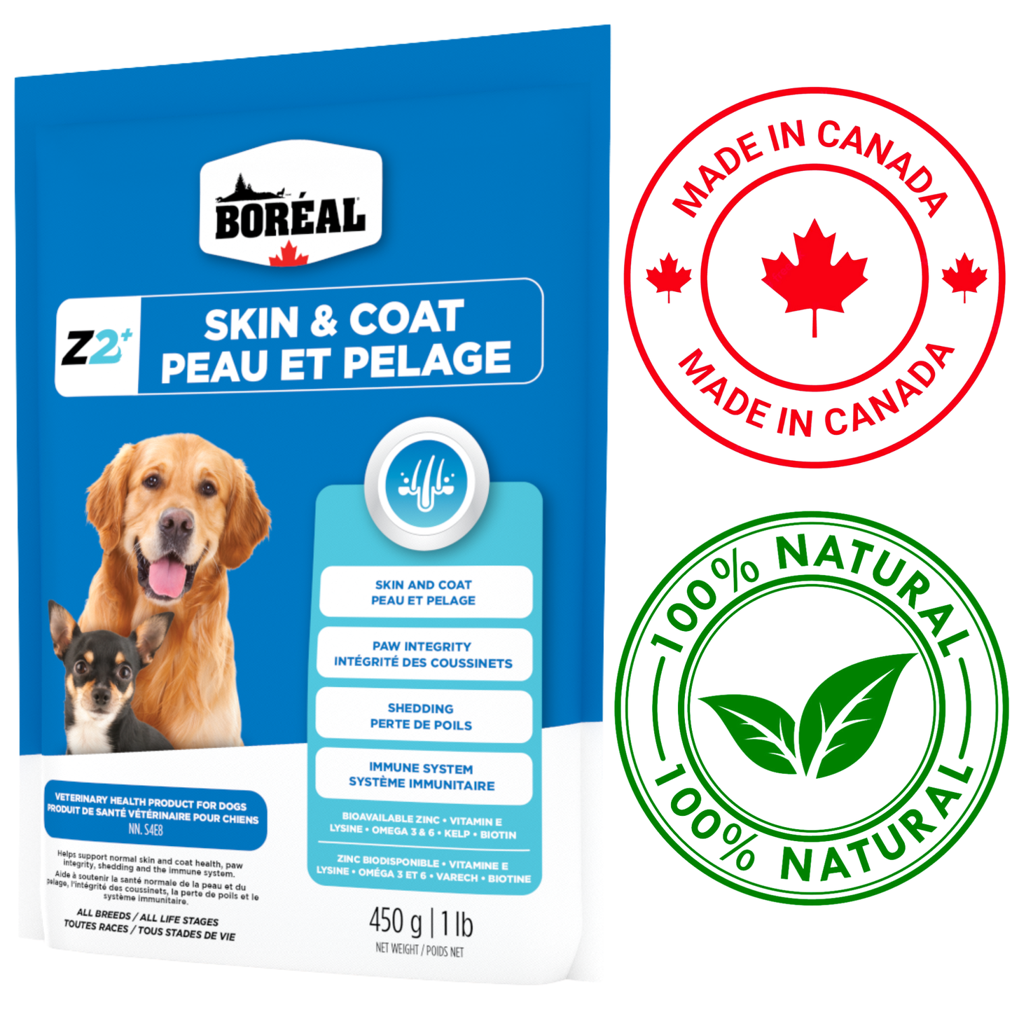 Boreal - Zinpro Z2+ Skin And Coat Dog Supplement - 450 Grams
