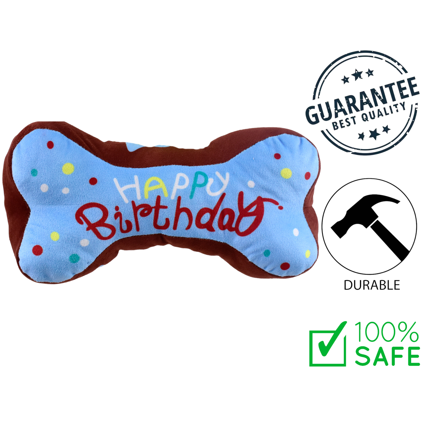 Riley & Rex - Squeaky Plush Happy Birthday Bone Dog Toy - 10.63 In