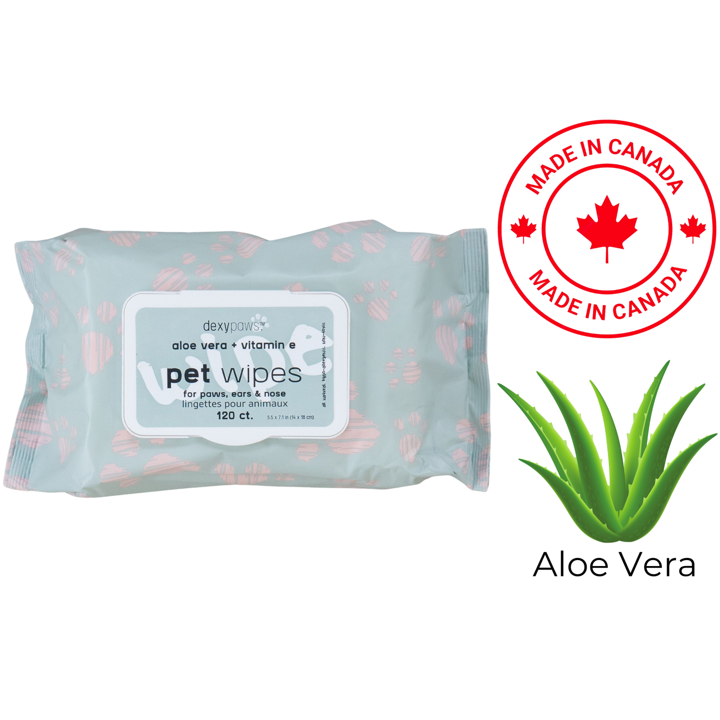 Dexypaws - Aloe Vera & Vitamin E Pet Cleansing Wipes - 120 Count