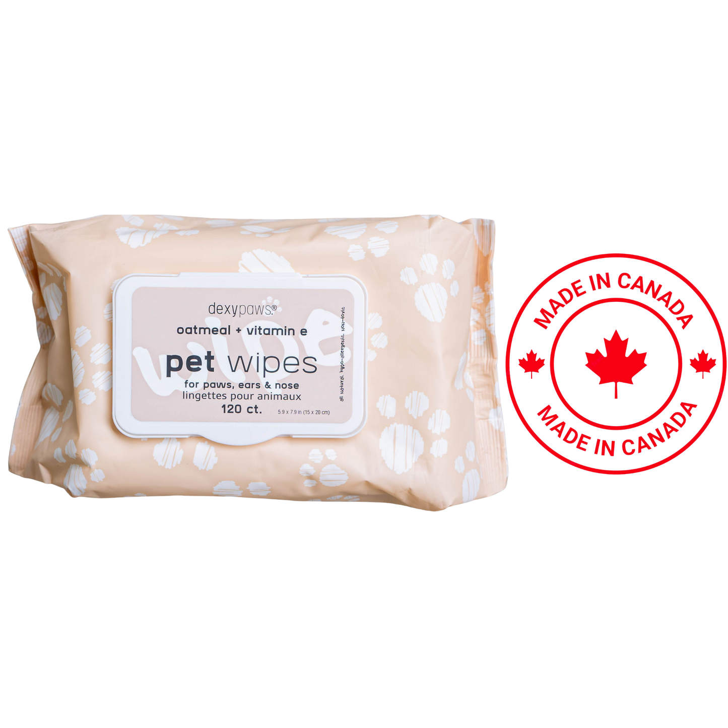 Dexypaws - Oatmeal & Vitamin E Pet Cleansing Wipes - 120 Count