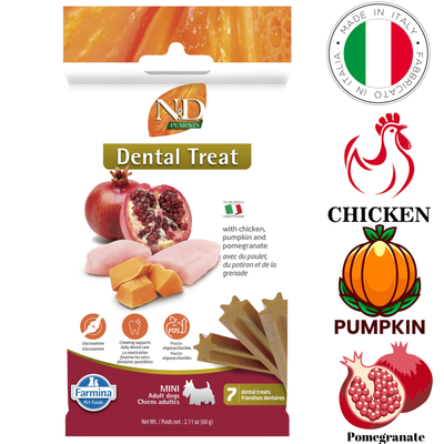 Farmina - Pumpkin Chicken & Pomegranate Adult Mini Dental Dog Treats - 60 Grams
