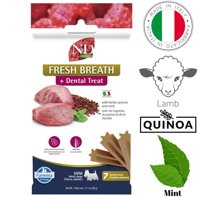 Farmina - Fresh Breath Lamb & Mint Adult Mini Dental Dog Treats - 60 Grams
