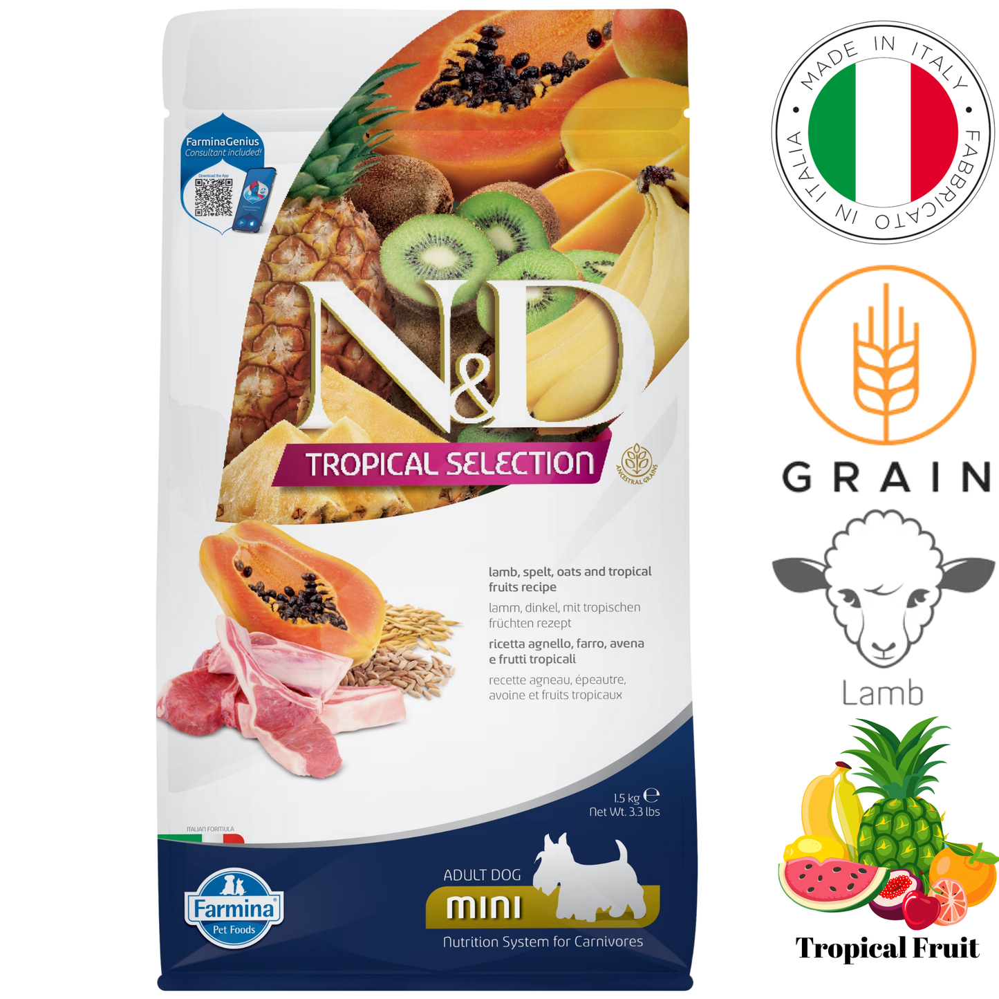 Farmina - Tropical Selection Lamb & Tropical Fruits Adult Mini Dry Dog Food - 3.3 lb