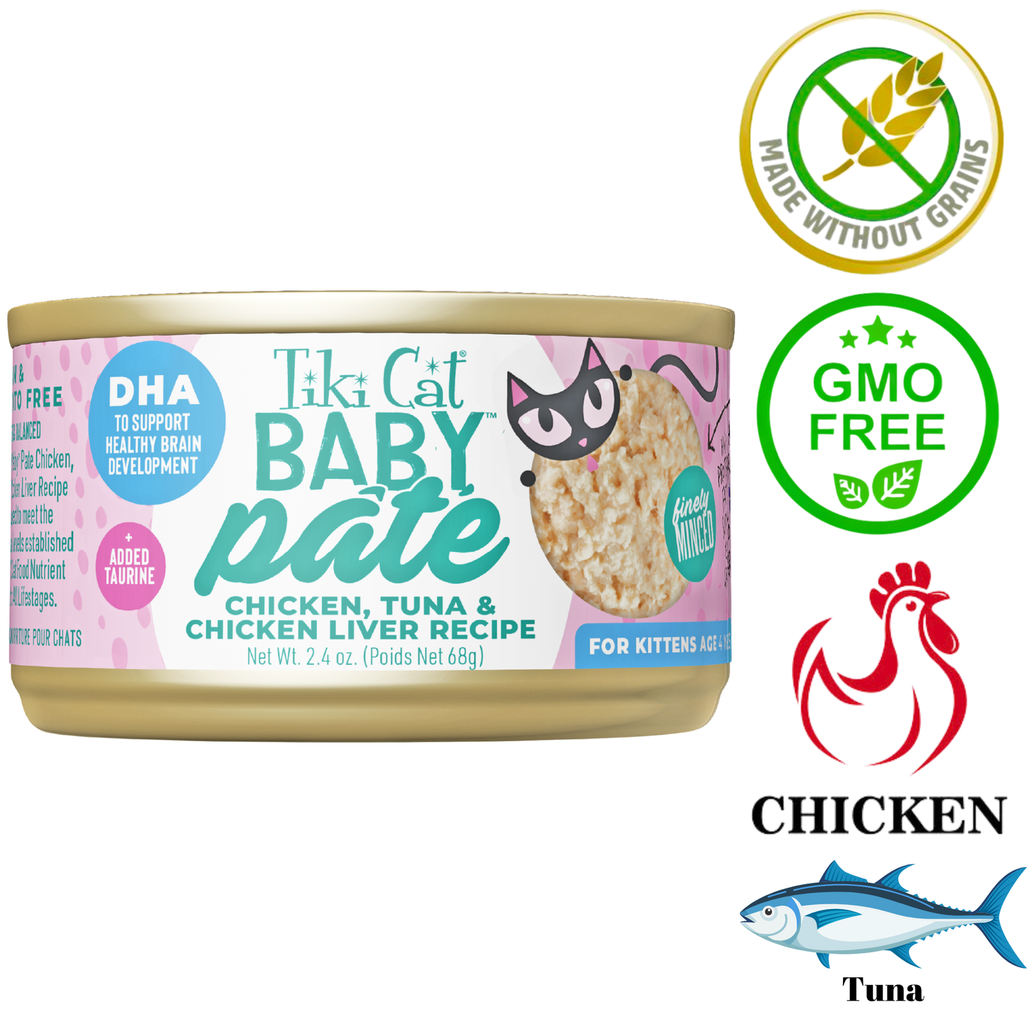 Tiki Cat - Baby Chicken, Tuna & Chicken Liver Kitten Canned Cat Food - 2.04 Oz