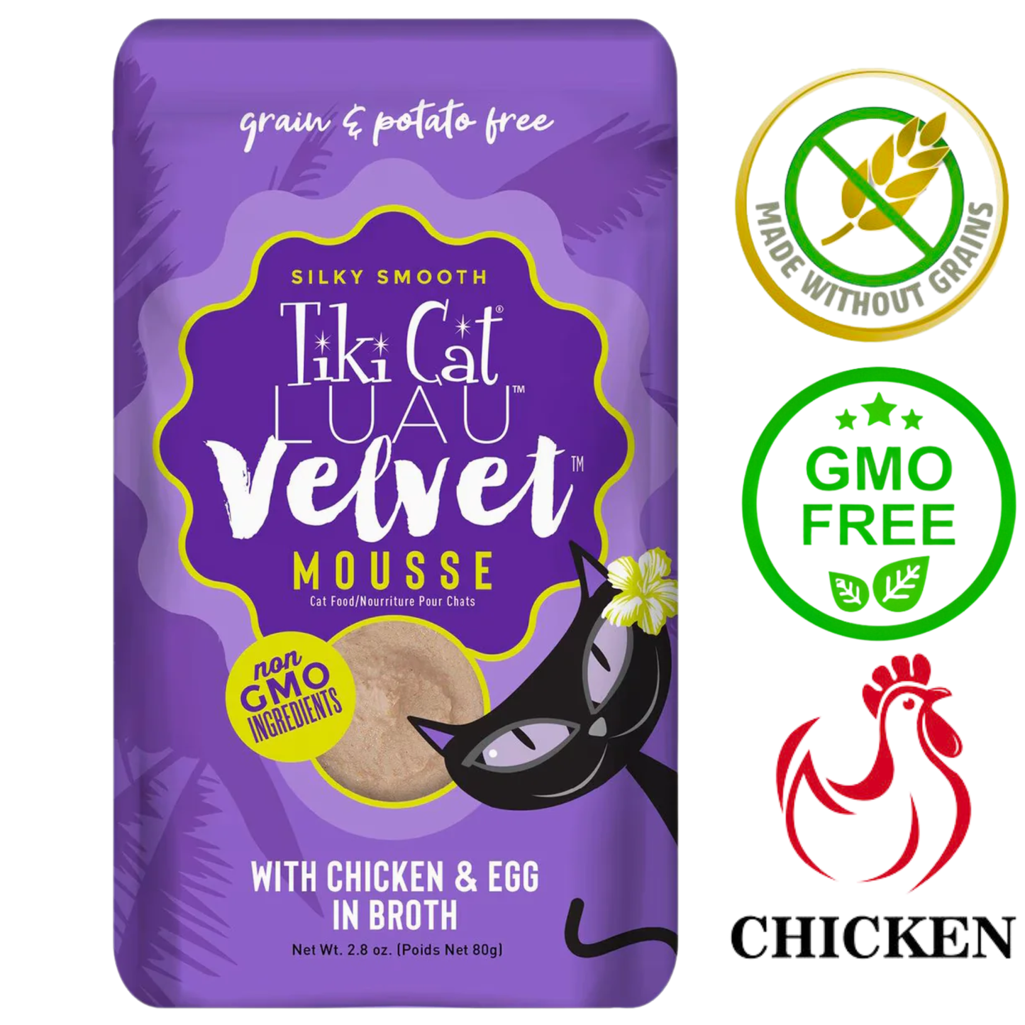 Tiki Cat - Luau Velvet Mousse Chicken & Egg Wet Cat Food Pouch - 2.8 Oz